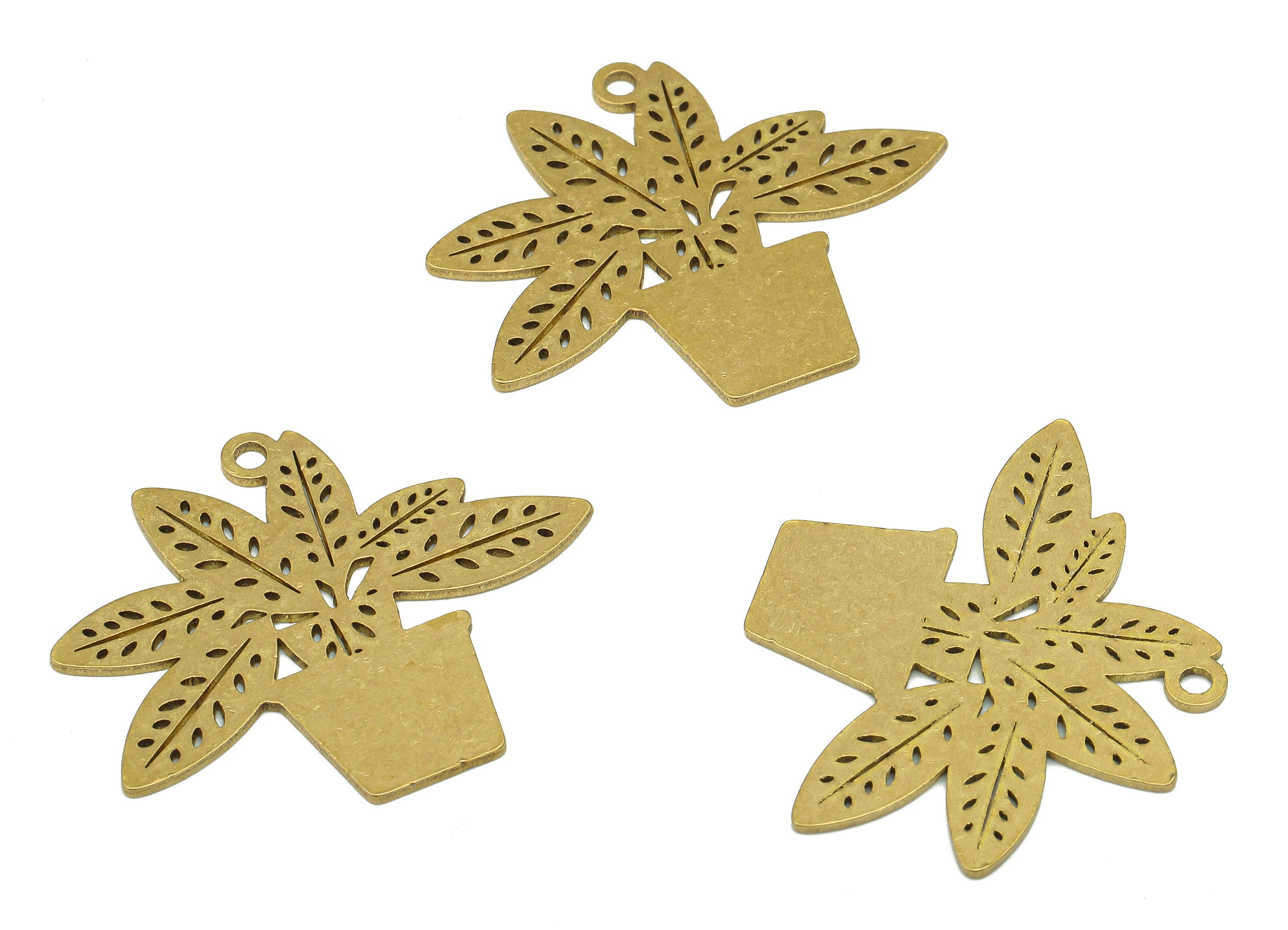 Brass Flower Pot Earring Charm - Raw Brass Pot Earring - Botanical Pendant With Loop - Flower Charm For Necklace - 36.1x30.1x0.9mm - PPA5488 - DOMEDBAZAAR