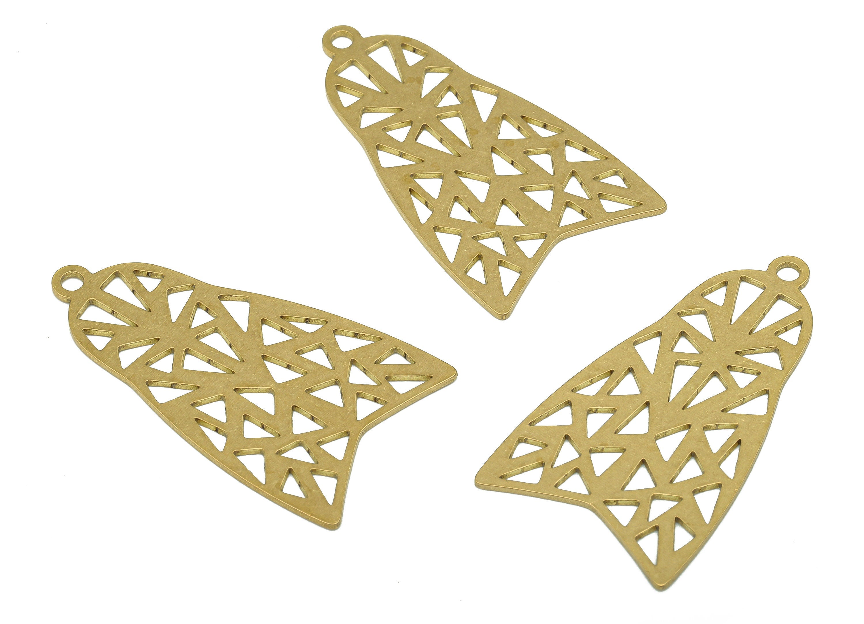 Brass Abstract Triangles Moth Earring - Raw Brass Cutout Earring - Insect Pendant With Loop - For Necklace - 36.8x20.24x0.65mm - PPA5501 - DOMEDBAZAAR