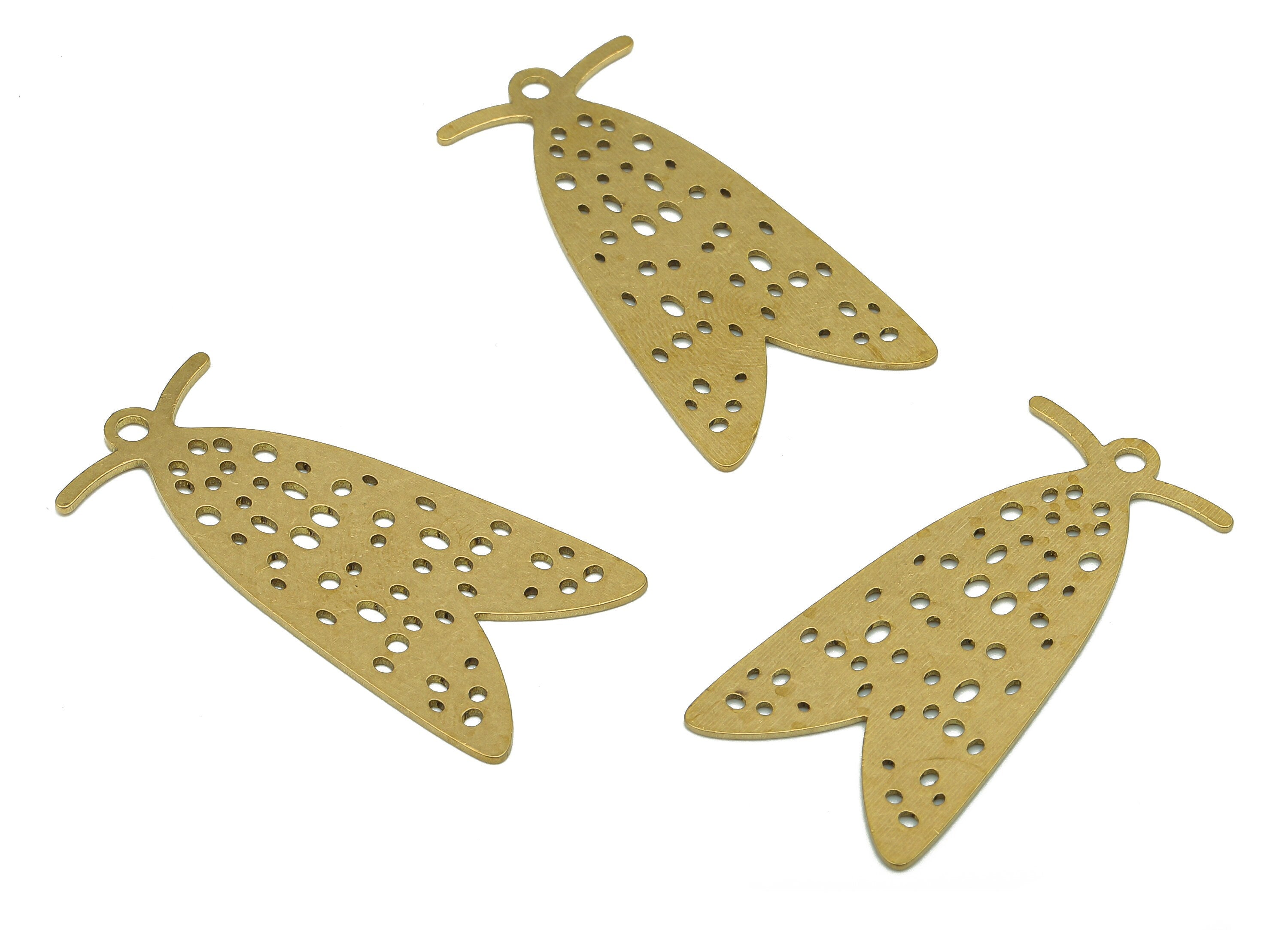 Brass Moth Earring Charm - Raw Brass Cutout Earring - Moth Pendant With Loop - Insect Charm For Necklace - 37.9x18.5x0.7mm - PPA5506 - DOMEDBAZAAR