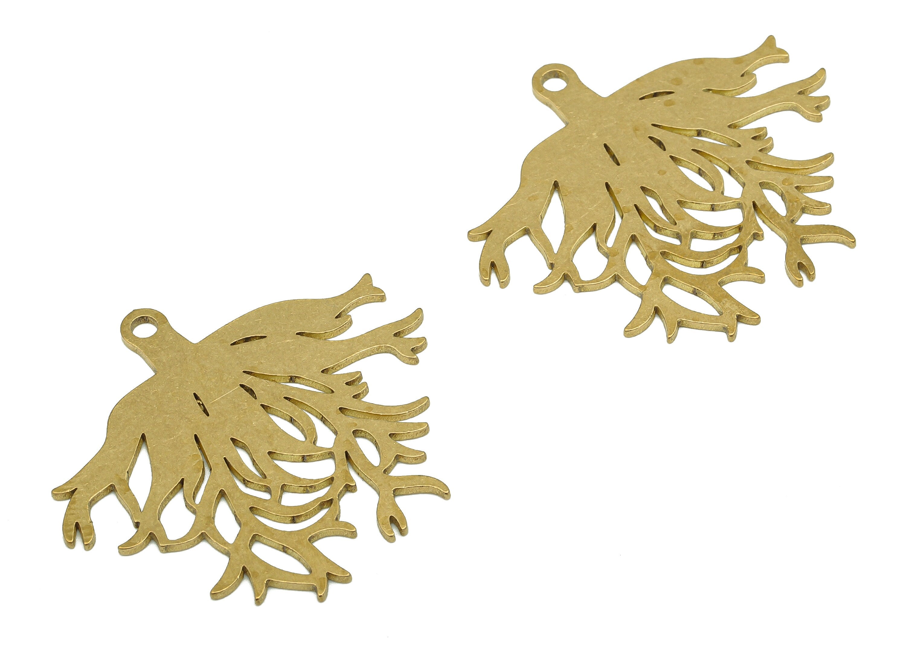 Brass Tree Earring Charms - Raw Brass Cutout Earring - Botanical Pendant With Loop - Life Tree For Necklace - 34.8x30.95x0.84mm - PPA5546 - DOMEDBAZAAR