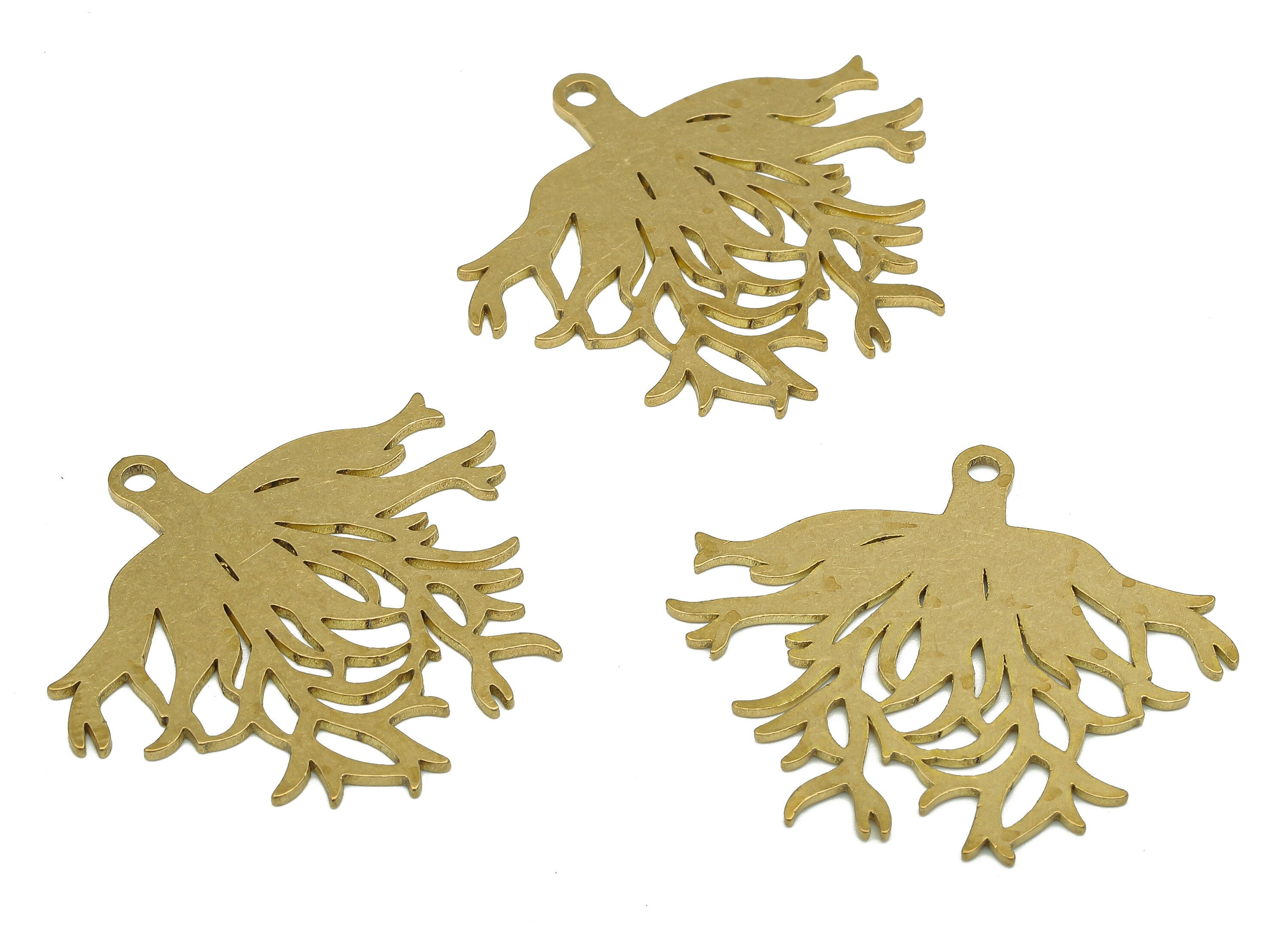 Brass Tree Earring Charms - Raw Brass Cutout Earring - Botanical Pendant With Loop - Life Tree For Necklace - 34.8x30.95x0.84mm - PPA5546 - DOMEDBAZAAR