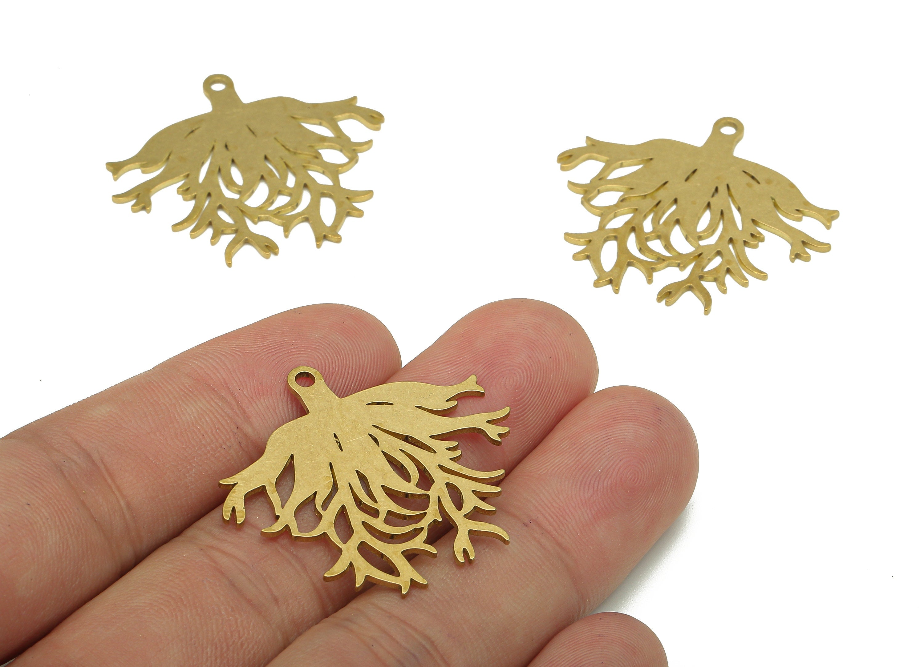 Brass Tree Earring Charms - Raw Brass Cutout Earring - Botanical Pendant With Loop - Life Tree For Necklace - 34.8x30.95x0.84mm - PPA5546 - DOMEDBAZAAR