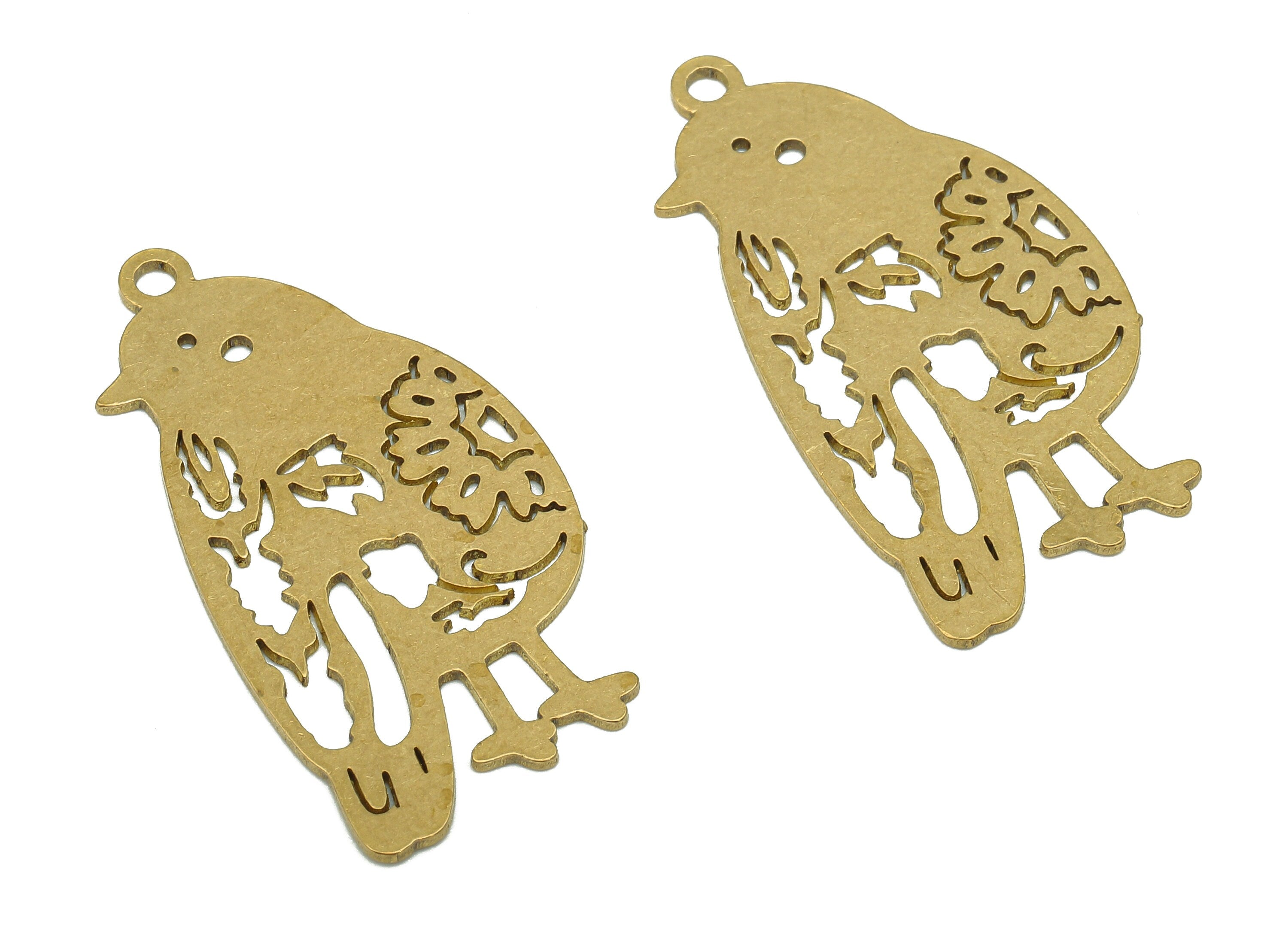 Brass Bird Earring Charms - Raw Brass Cutout Earring - Bird Pendant With Loop - Sparrow For Necklace - 35.47x17.98x0.65mm - PPA5625 - DOMEDBAZAAR
