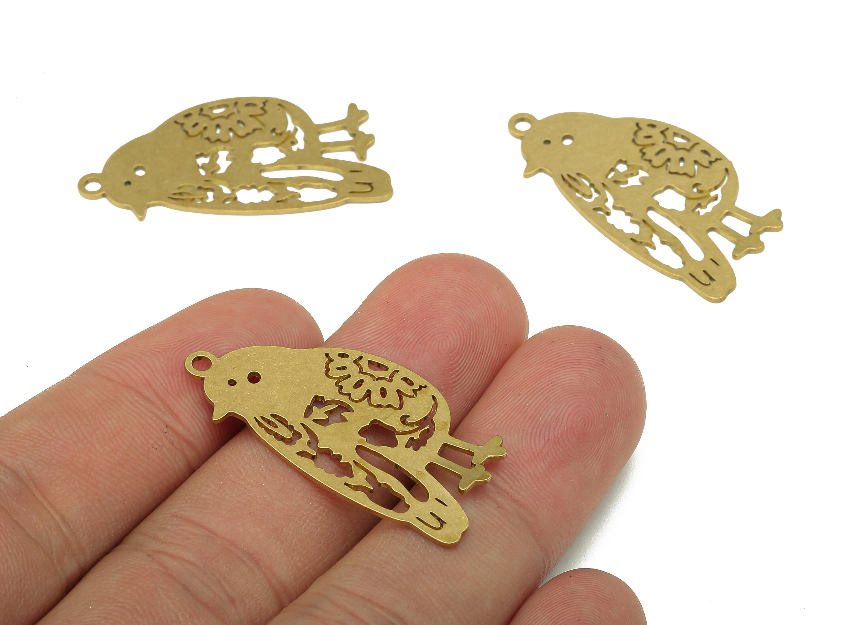 Brass Bird Earring Charms - Raw Brass Cutout Earring - Bird Pendant With Loop - Sparrow For Necklace - 35.47x17.98x0.65mm - PPA5625 - DOMEDBAZAAR