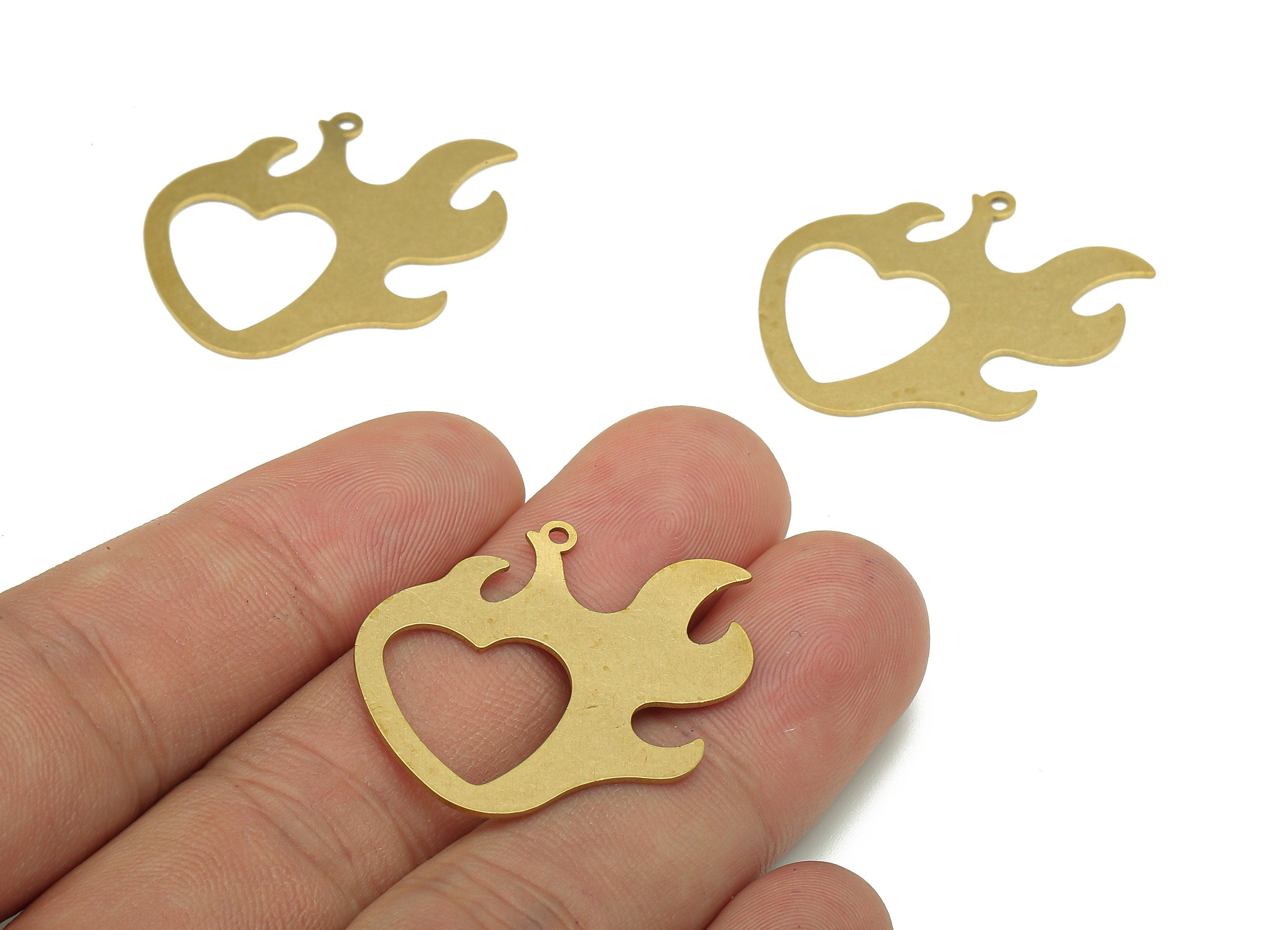 Brass Burning Heart Charms - Raw Brass Fire Earring - Heart Pendant With Loop - Heart Charm For Necklace - 32.84x29.3x0.64mm - PPA5630 - DOMEDBAZAAR