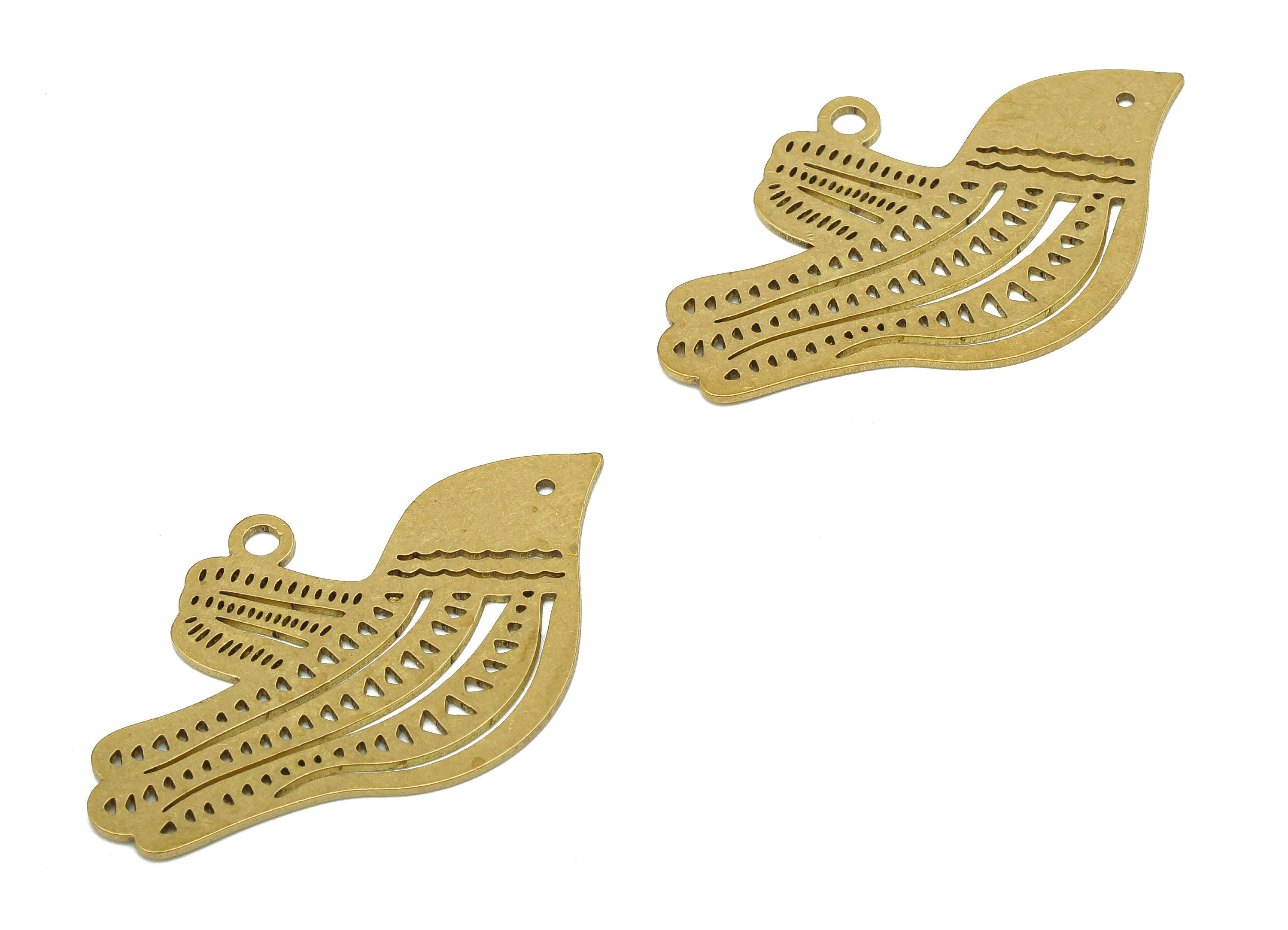 Brass Bird Earring Charms - Raw Brass Cutout Earring - Bird Pendant With Loop - Sparrow Charm For Necklace - 37.3x22.7x0.7mm - PPA5663 - DOMEDBAZAAR