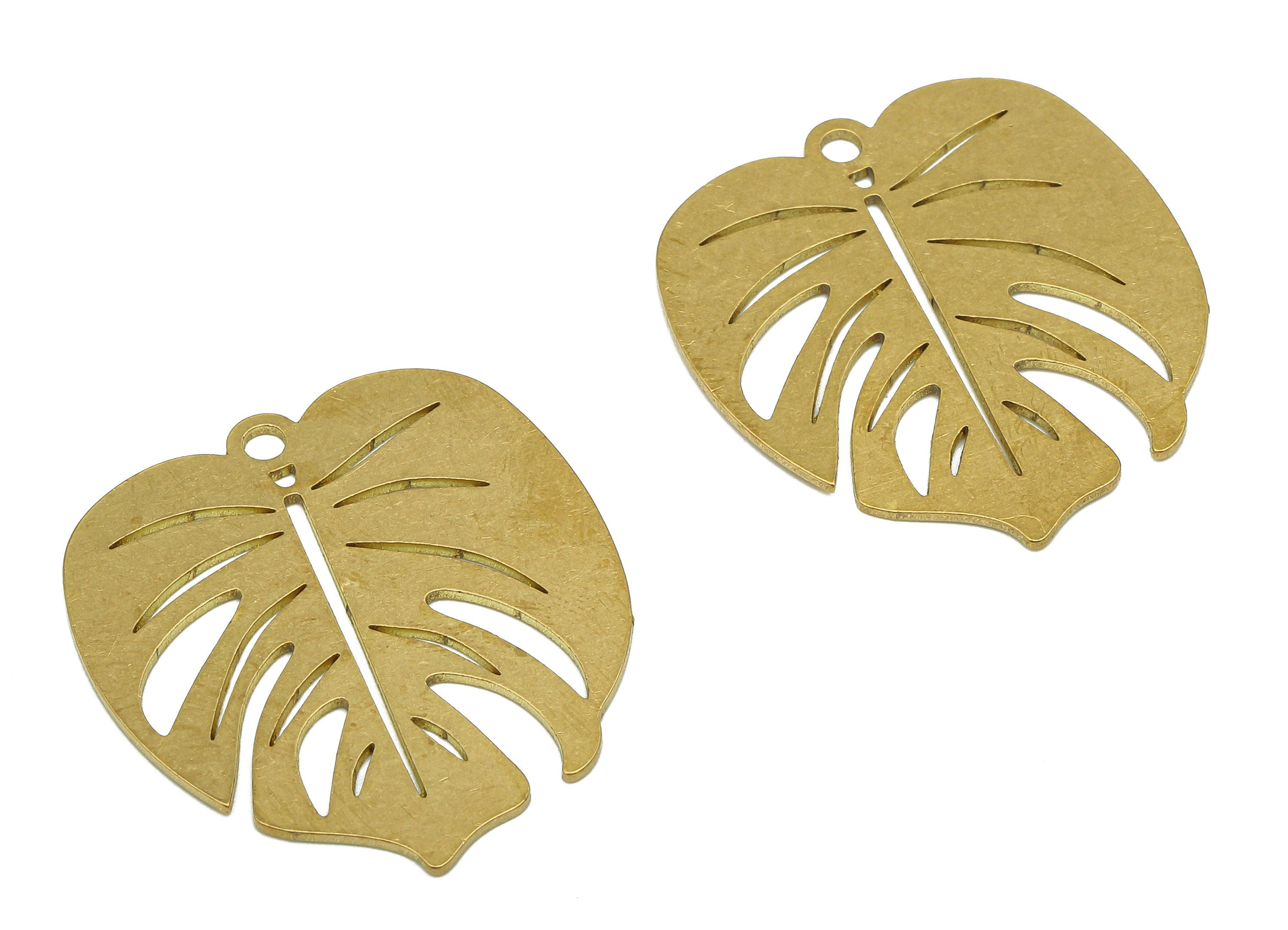 Brass Monstera Earring Charms - Raw Brass Leaf Earring - Leaves Pendant With Loop - Botanical Charm - 29.34x26.8x0.7mm - PPA5672 - DOMEDBAZAAR