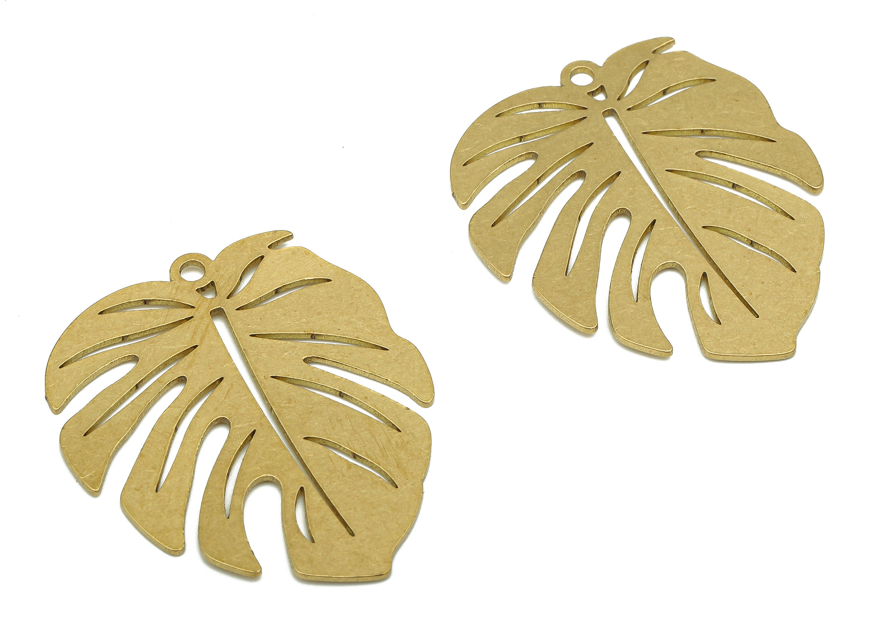 Brass Monstera Earring Charms - Raw Brass Leaf Earring - Leaves Pendant With Loop - Botanical Charm - 36.04x30.22x0.68mm - PPA5679 - DOMEDBAZAAR