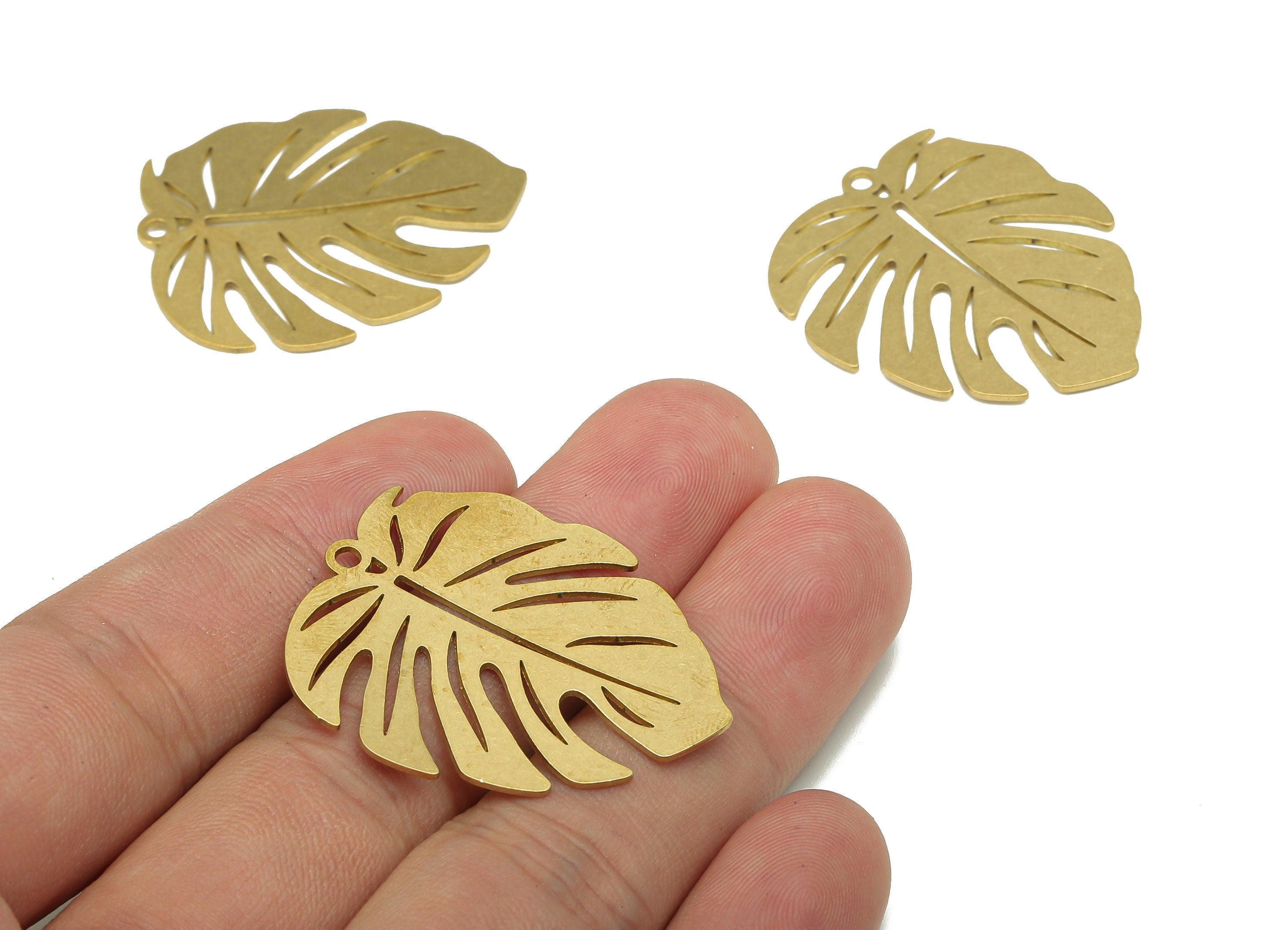 Brass Monstera Earring Charms - Raw Brass Leaf Earring - Leaves Pendant With Loop - Botanical Charm - 36.04x30.22x0.68mm - PPA5679 - DOMEDBAZAAR
