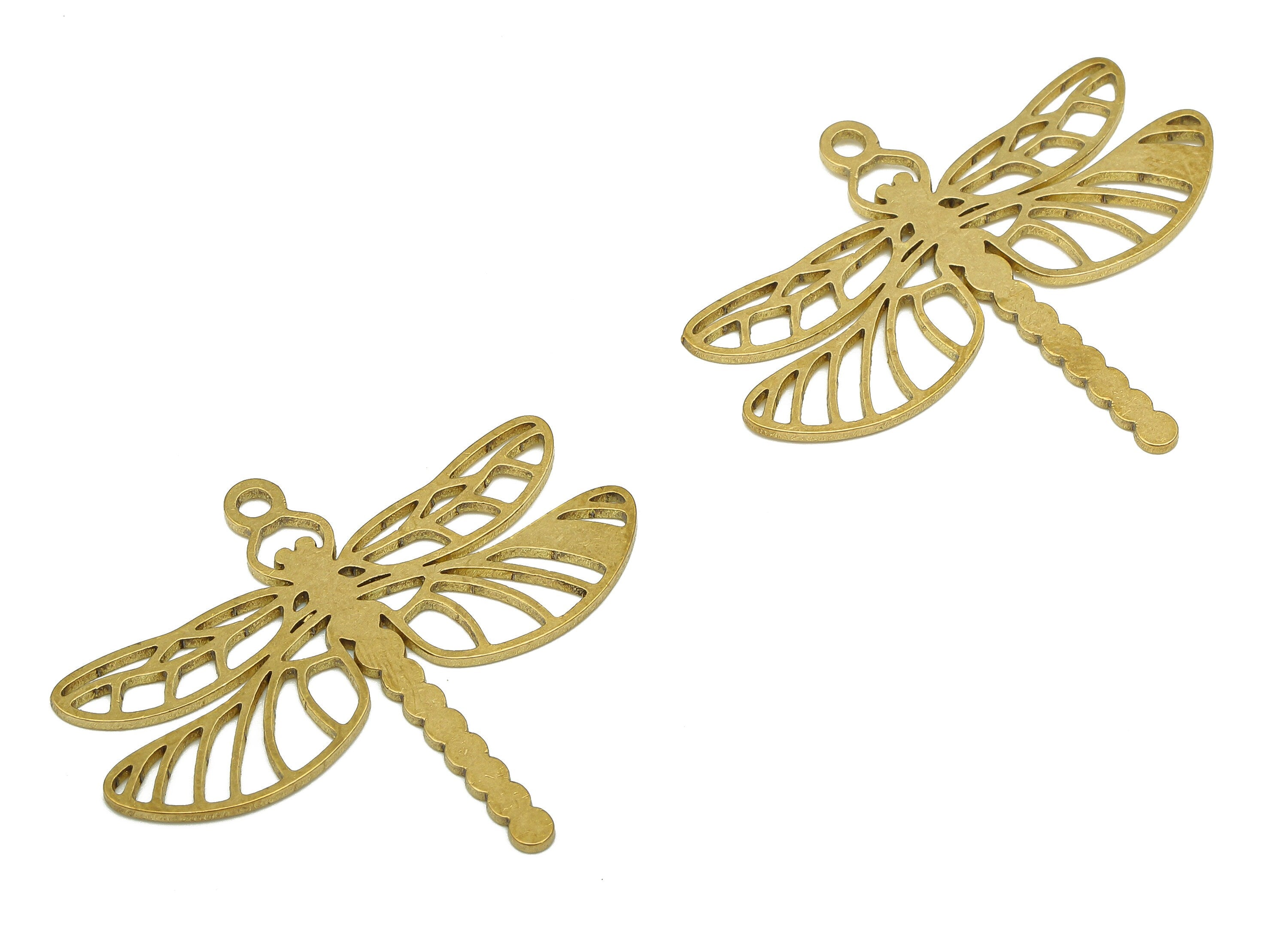 Brass Dragonfly Earring Charms - Raw Brass Dragonfly Earring - Dragonfly Pendant With Loop - Charm For Necklace - 37.7x32.1x0.9mm - PPA5979 - DOMEDBAZAAR