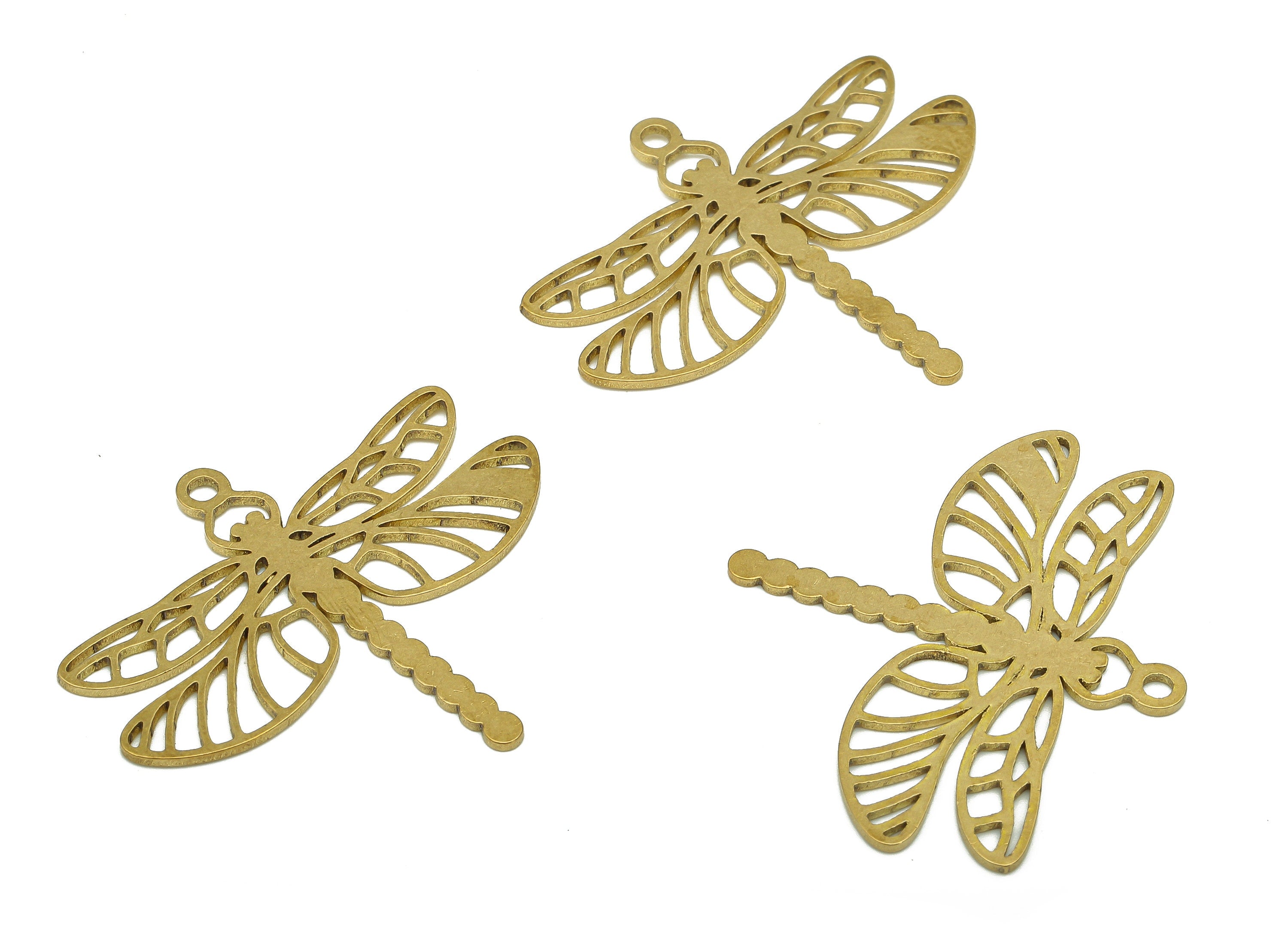 Brass Dragonfly Earring Charms - Raw Brass Dragonfly Earring - Dragonfly Pendant With Loop - Charm For Necklace - 37.7x32.1x0.9mm - PPA5979 - DOMEDBAZAAR