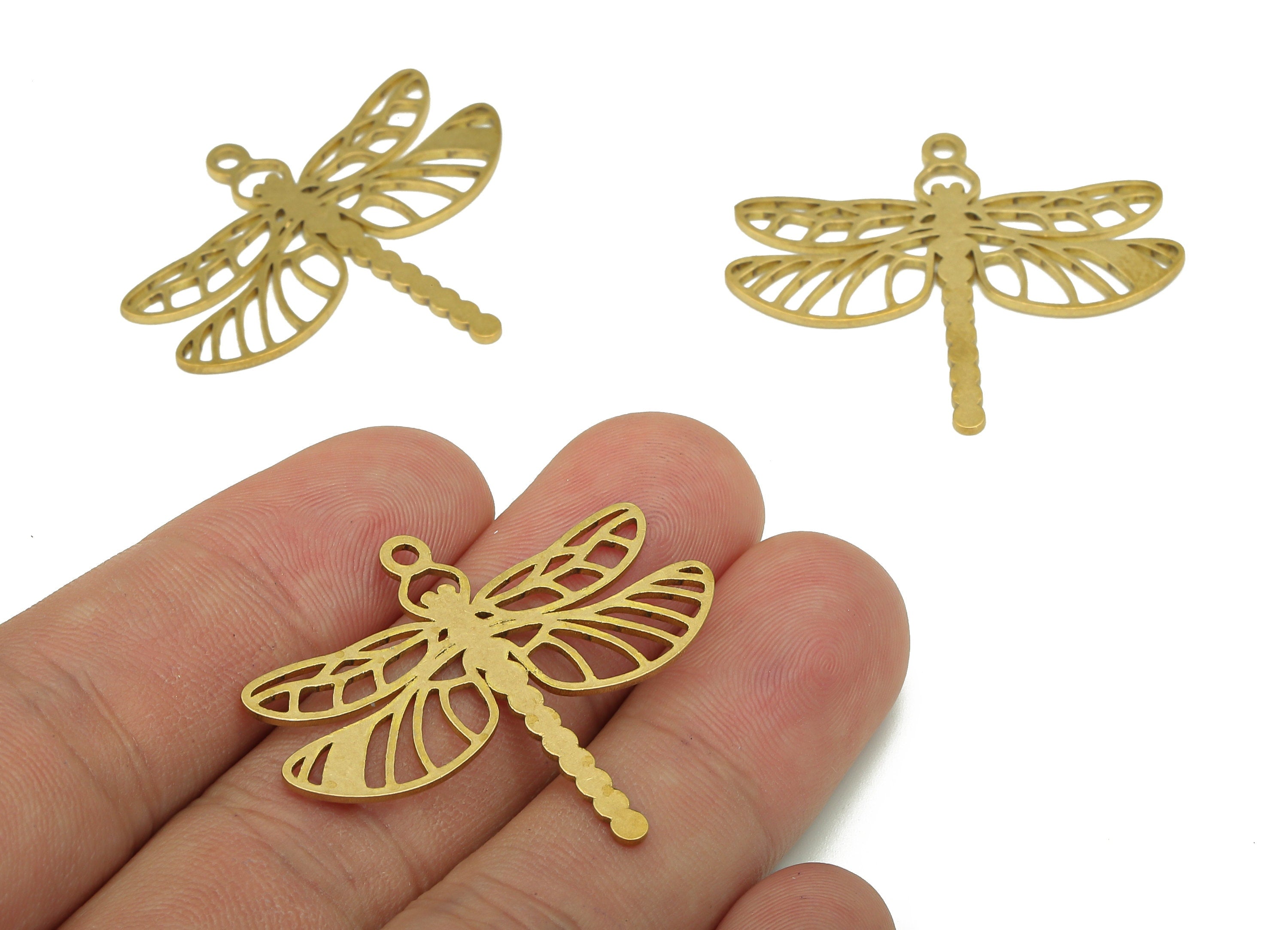 Brass Dragonfly Earring Charms - Raw Brass Dragonfly Earring - Dragonfly Pendant With Loop - Charm For Necklace - 37.7x32.1x0.9mm - PPA5979 - DOMEDBAZAAR