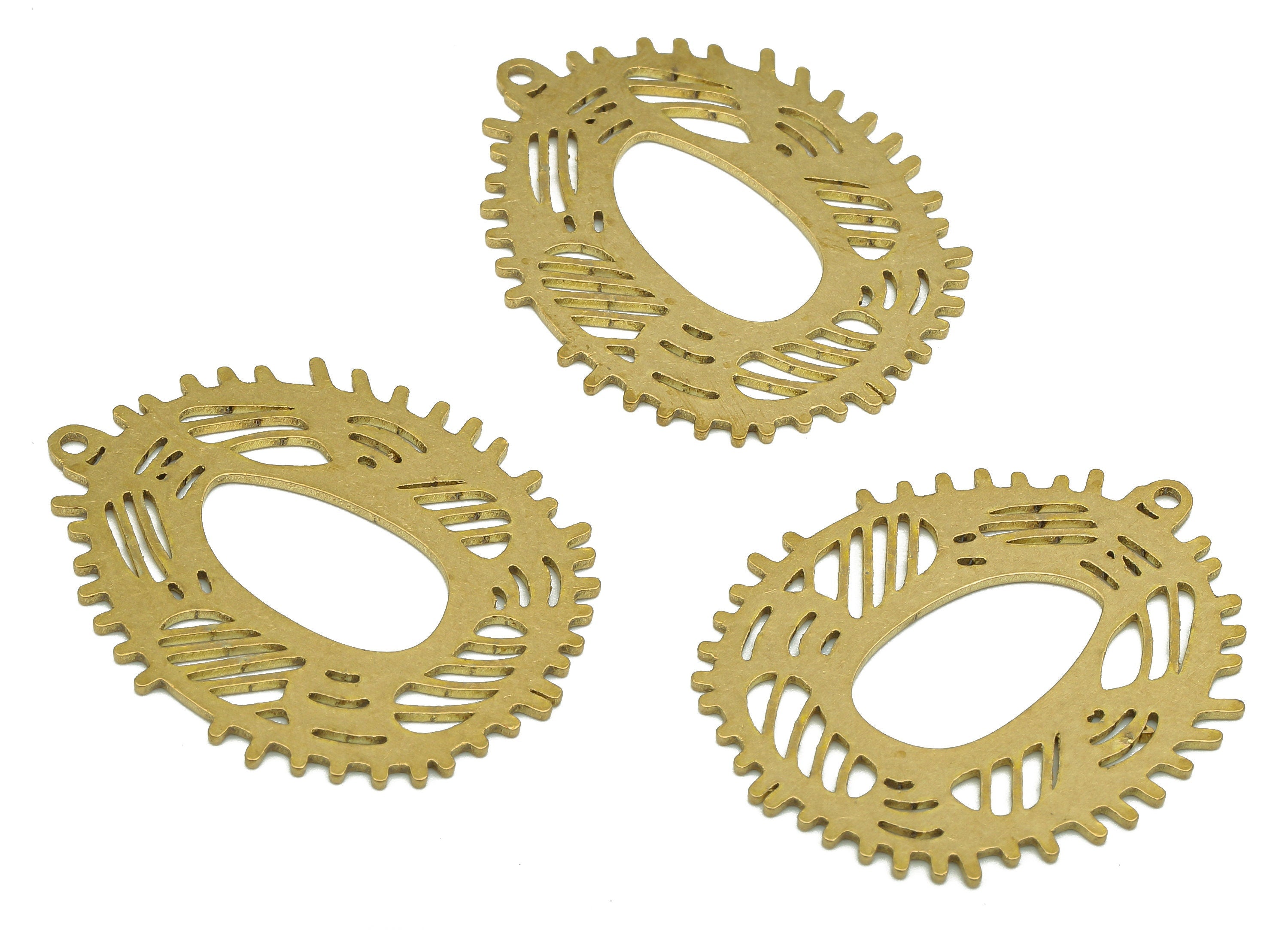Brass Oval Earring Charms - Raw Brass Cutout Earring - Oval Pendant With Loop - Oval Charm For Necklace - 34.95x27.97x0.88mm - PPA5715 - DOMEDBAZAAR