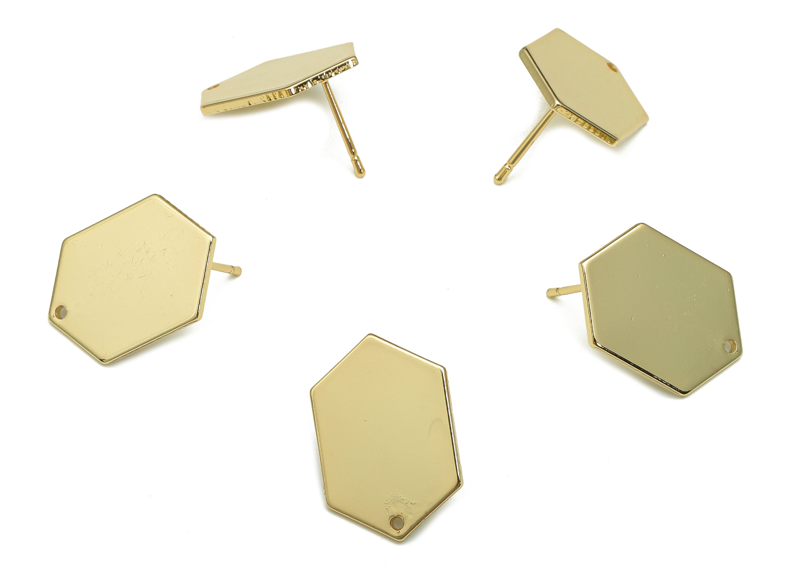 Brass Hexagon Earring Posts - Hexagon Earring Stud - Stainless Steel Stud - 18K Real Gold Plating - 20.7x14.32x1.13mm - RGP5243 - DOMEDBAZAAR