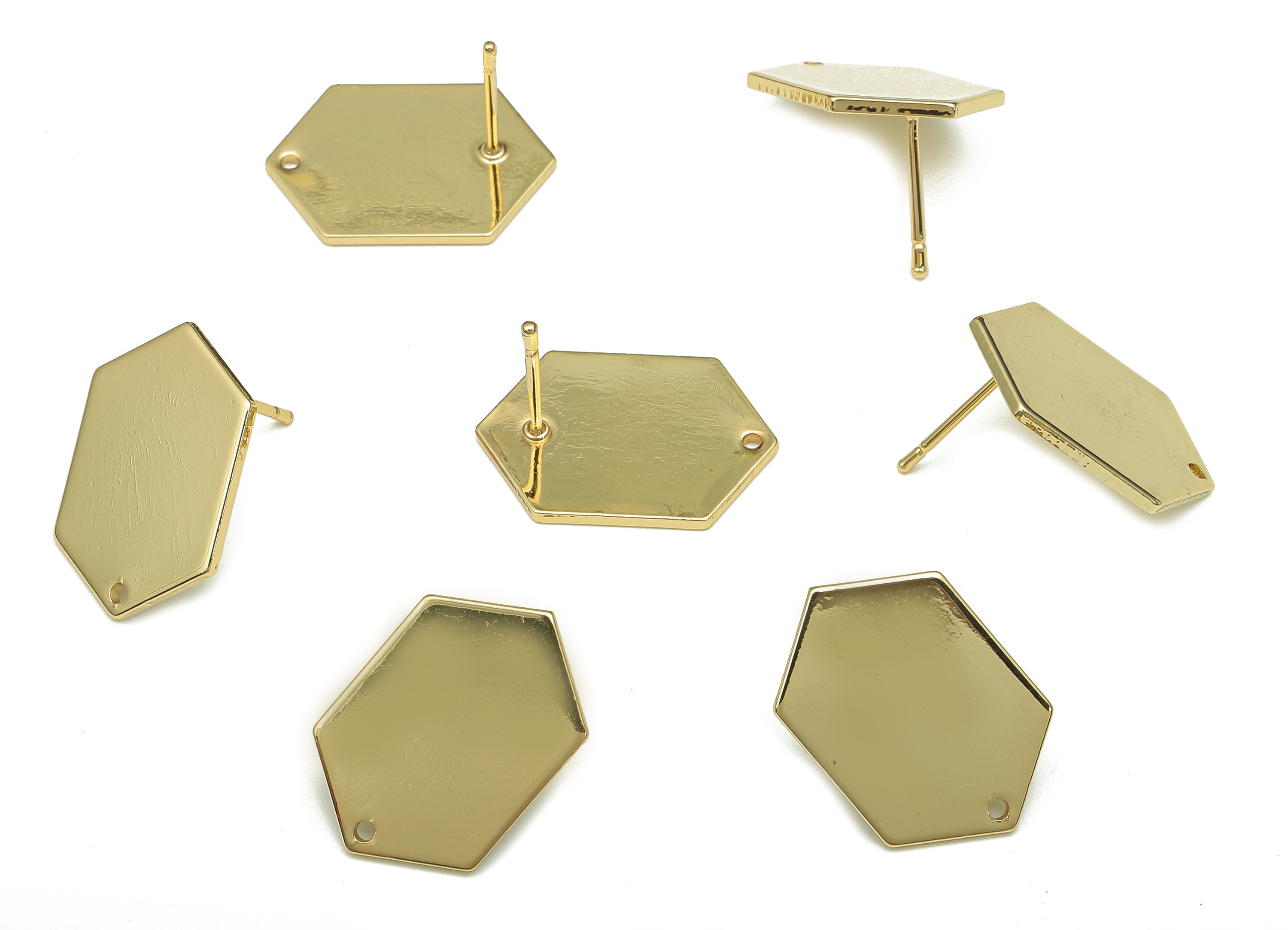 Brass Hexagon Earring Posts - Hexagon Earring Stud - Stainless Steel Stud - 18K Real Gold Plating - 20.7x14.32x1.13mm - RGP5243 - DOMEDBAZAAR