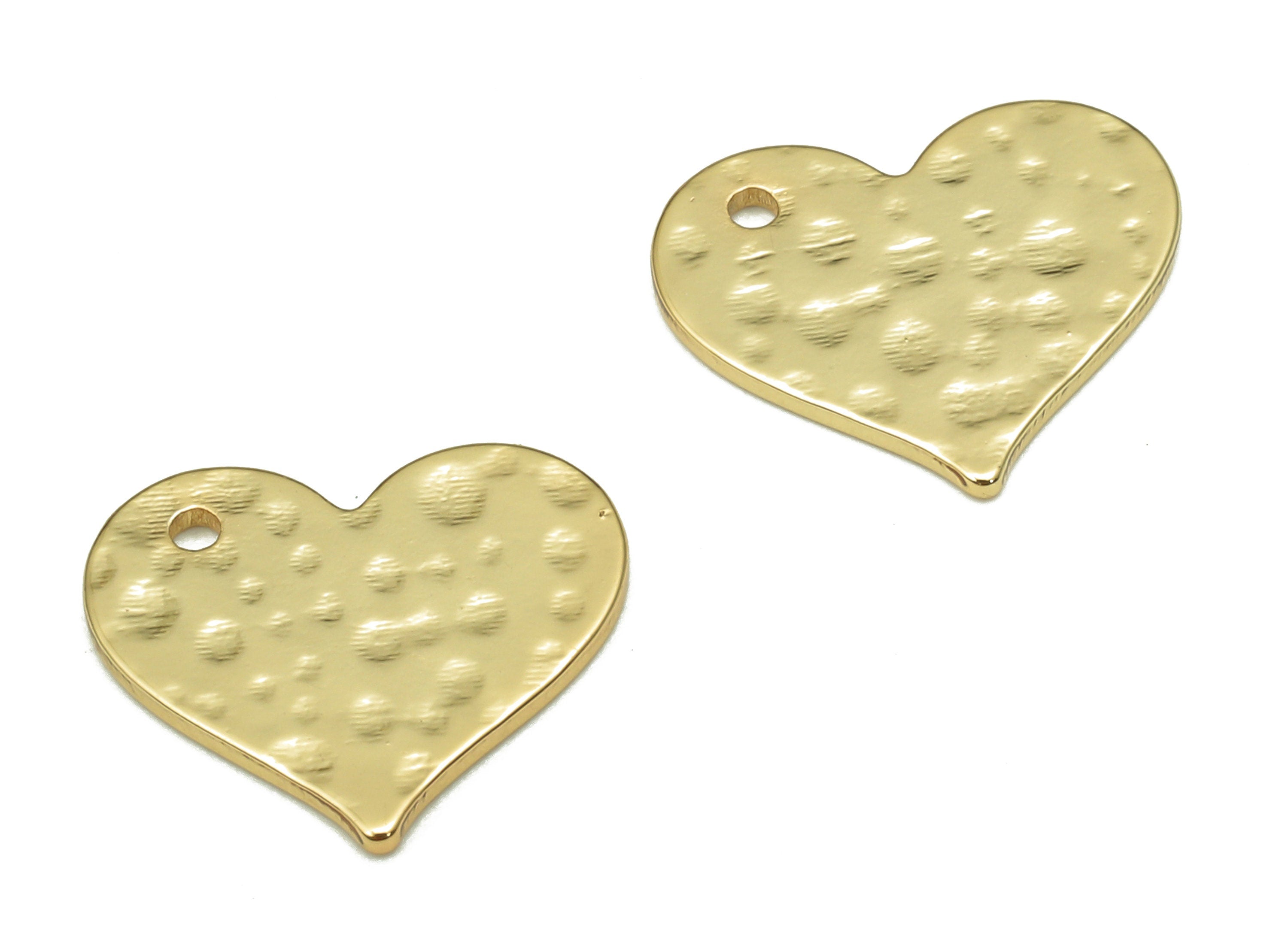 Brass Mini Heart Earring Charms - Gold Small Heart Pendant - Hammered Heart Charm - 18K Real Gold Plated Brass - 12.73x11.1x0.8mm - RGP5244 - DOMEDBAZAAR