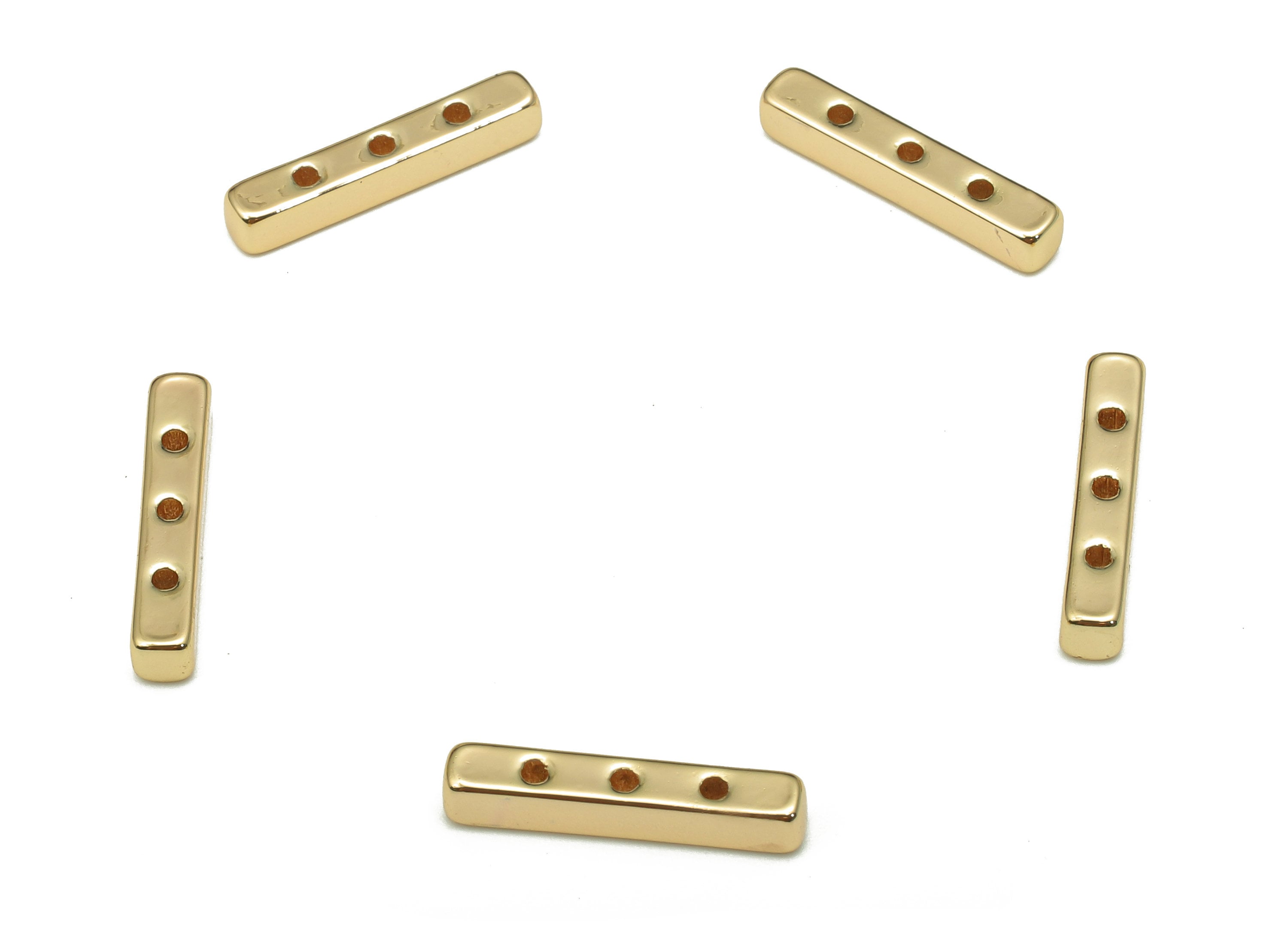 Brass Rectangle Earring Connector - Gold Cuboid Bar Earring - Mini Bar Charm - 3 Holes - 18K Real Gold Plating - 15.08x2.63x2.63mm - RGP5245 - DOMEDBAZAAR
