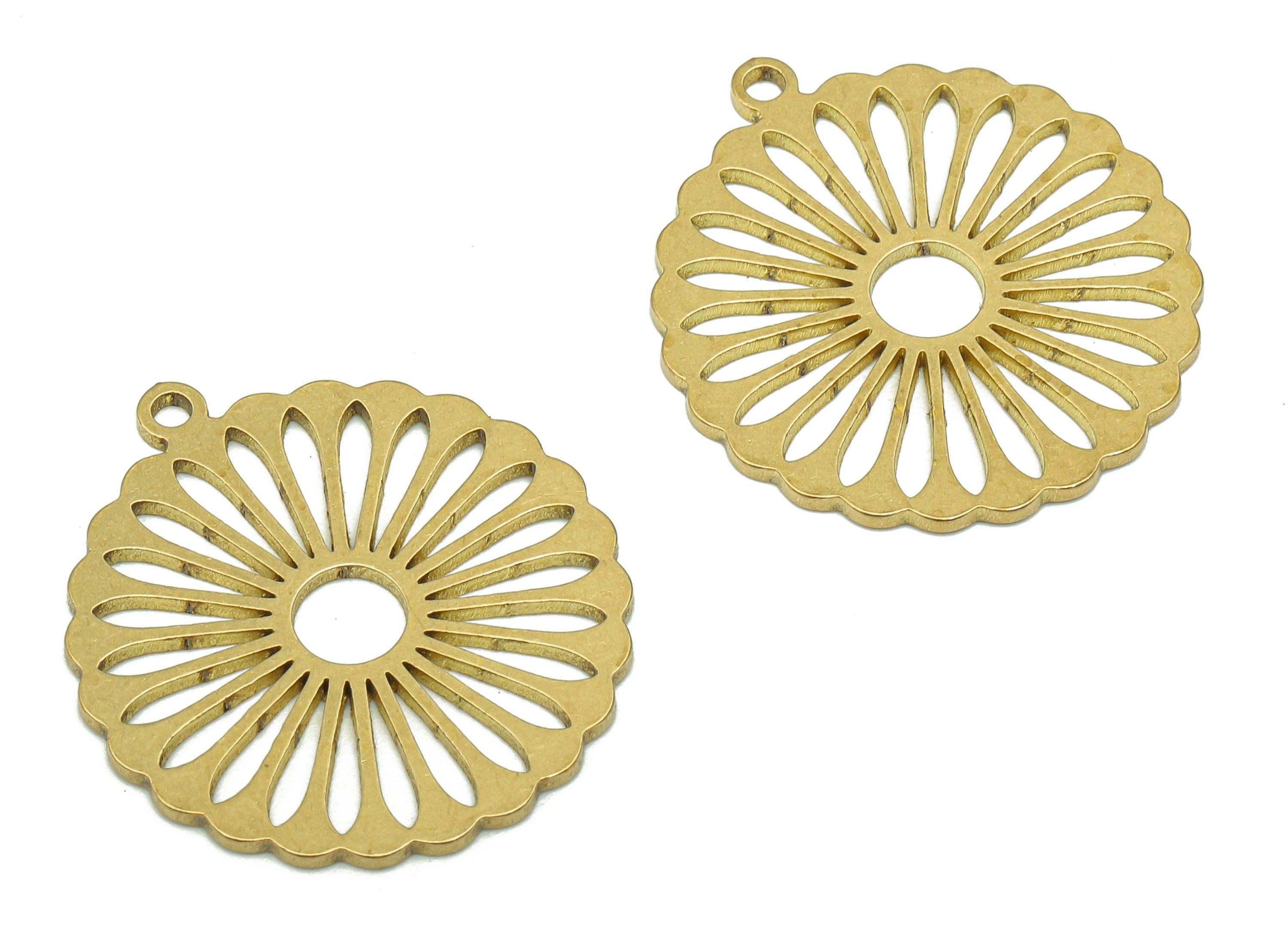 Brass Round Earring Charm - Raw Brass Cutout Earring - Circle Pendant With Loop - Flower Charm For Necklace - 24.93x22.58x0.86mm - PPA5188 - DOMEDBAZAAR