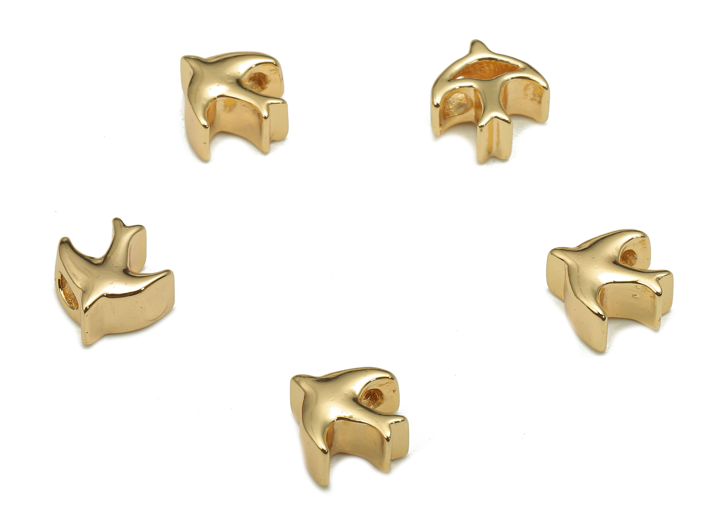 Brass Mini Bird Earring Charms - Gold Small Bird Pendant - Bracelet Charm - 18K Real Gold Plated Brass - 6.6x8x3.97mm - RGP5251 - DOMEDBAZAAR