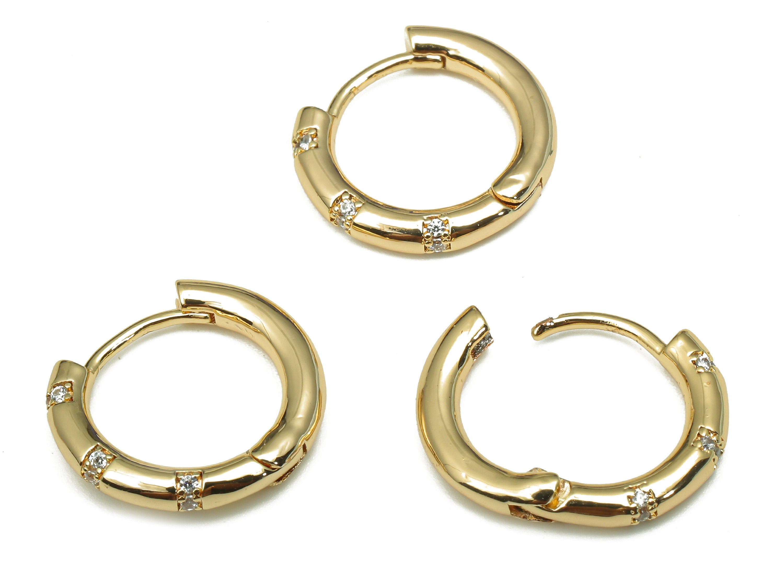 Brass Round Huggie Earring Clasp - Thick Huggie Hoop Earring - Circle Hoop With Zircons - 18K Real Gold Plating - 15.8x15.8x2.5mm - RGP5252 - DOMEDBAZAAR