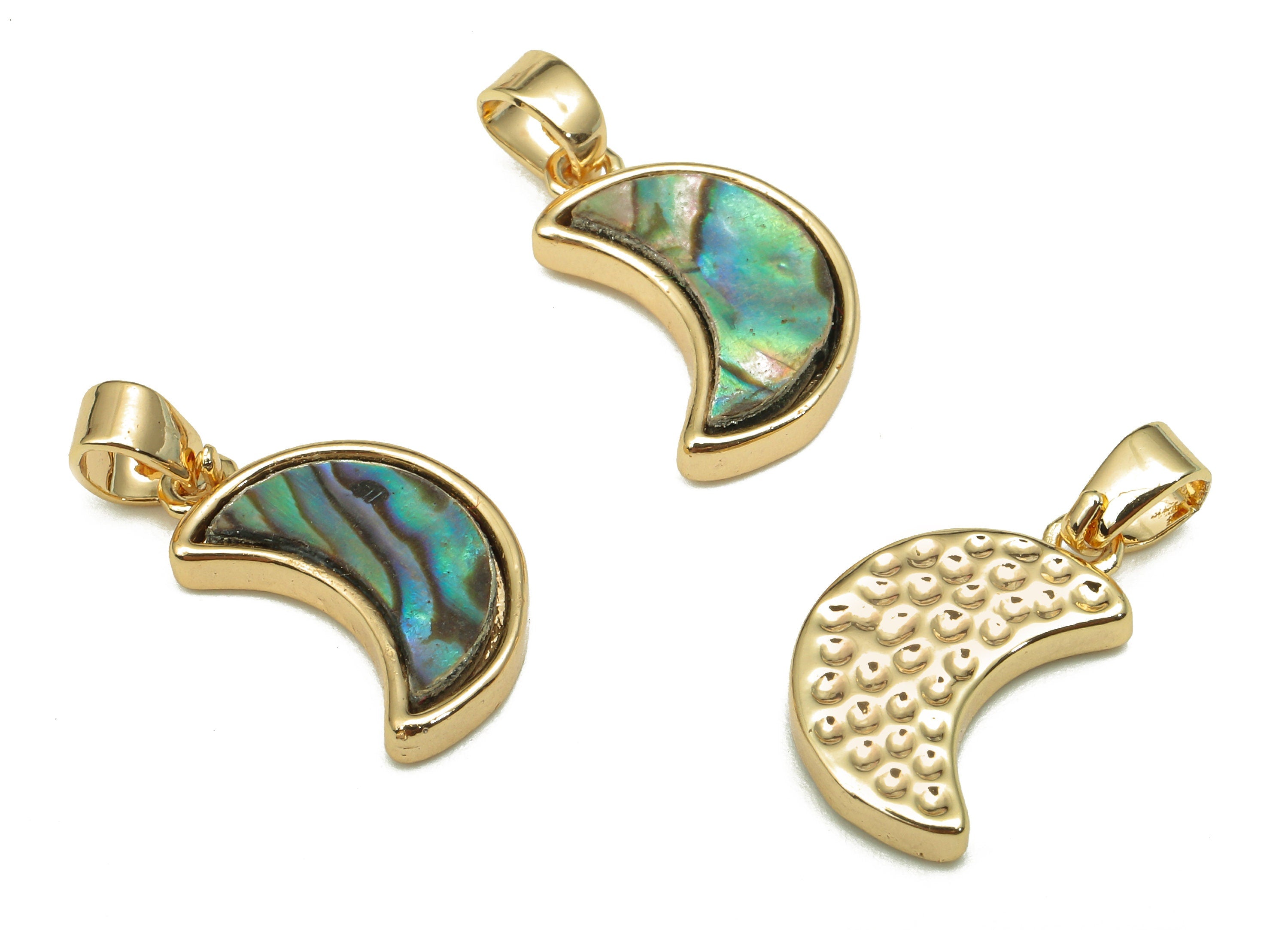 Brass Crescent Pendant - Abalone Shell Mini Moon Charm - Pendant For Necklace - 18K Real Gold Plating Charm - 18.6x9.3x2.4mm - RGP5258 - DOMEDBAZAAR