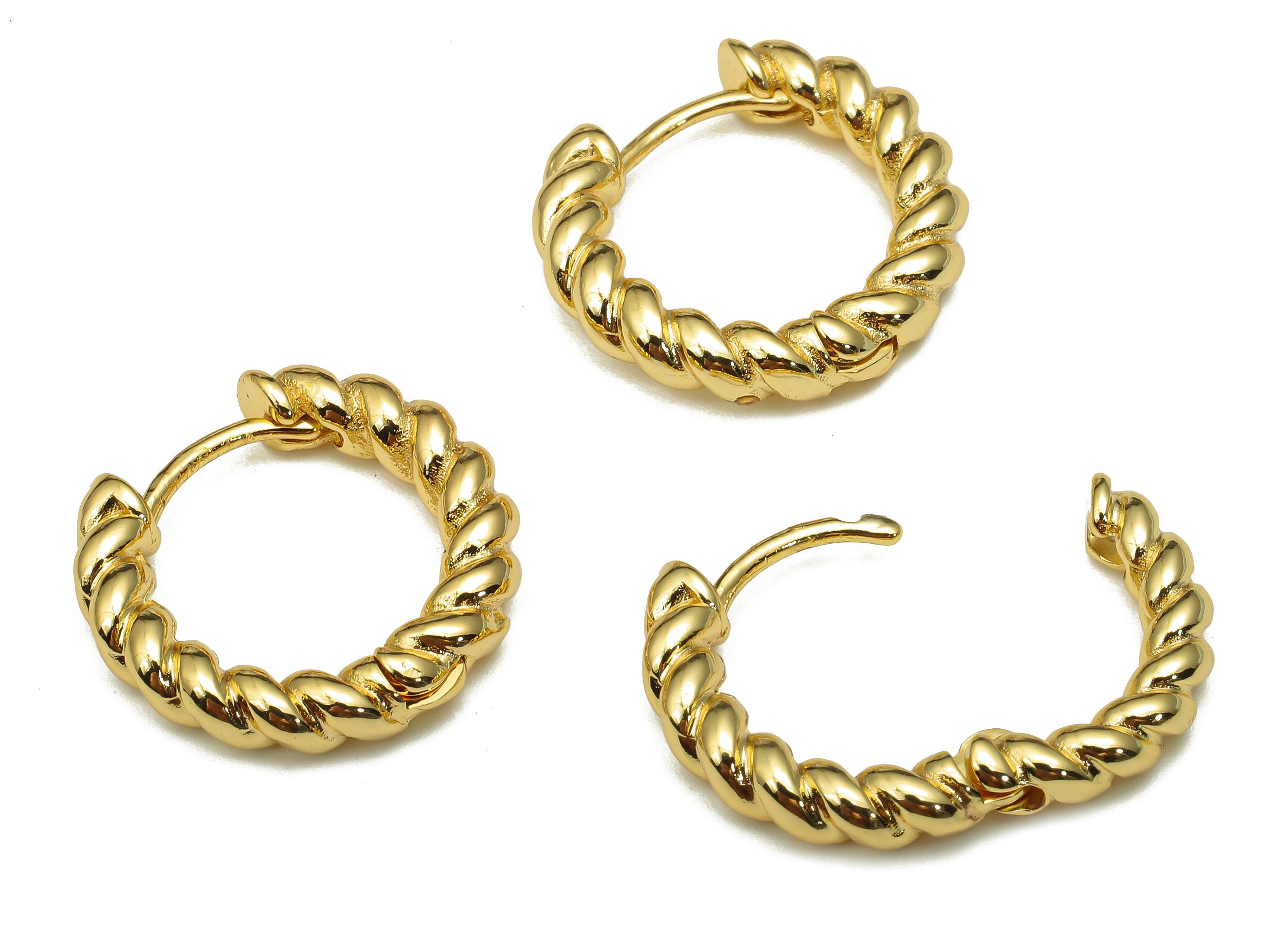 Brass Twisted Round Earring Clasp - Gold Circle Hoop Earring - Twisted Hoop Clasp - 18K Real Gold Plating Charm - 21.7x21.7x4.2mm - RGP5262 - DOMEDBAZAAR