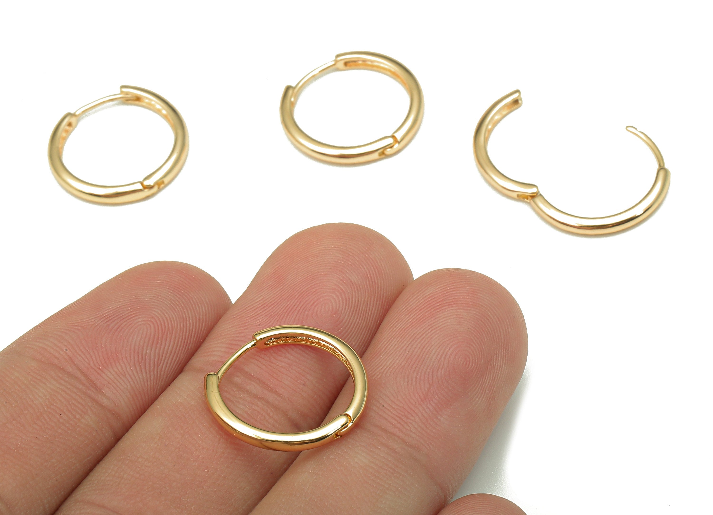Brass Round Earring Clasp - Gold Circle Huggie Earring - Huggie Hoop Earring - 18k Real Gold Plating Hoop - 16.9x16.9x2.3mm - RGP5264 - DOMEDBAZAAR