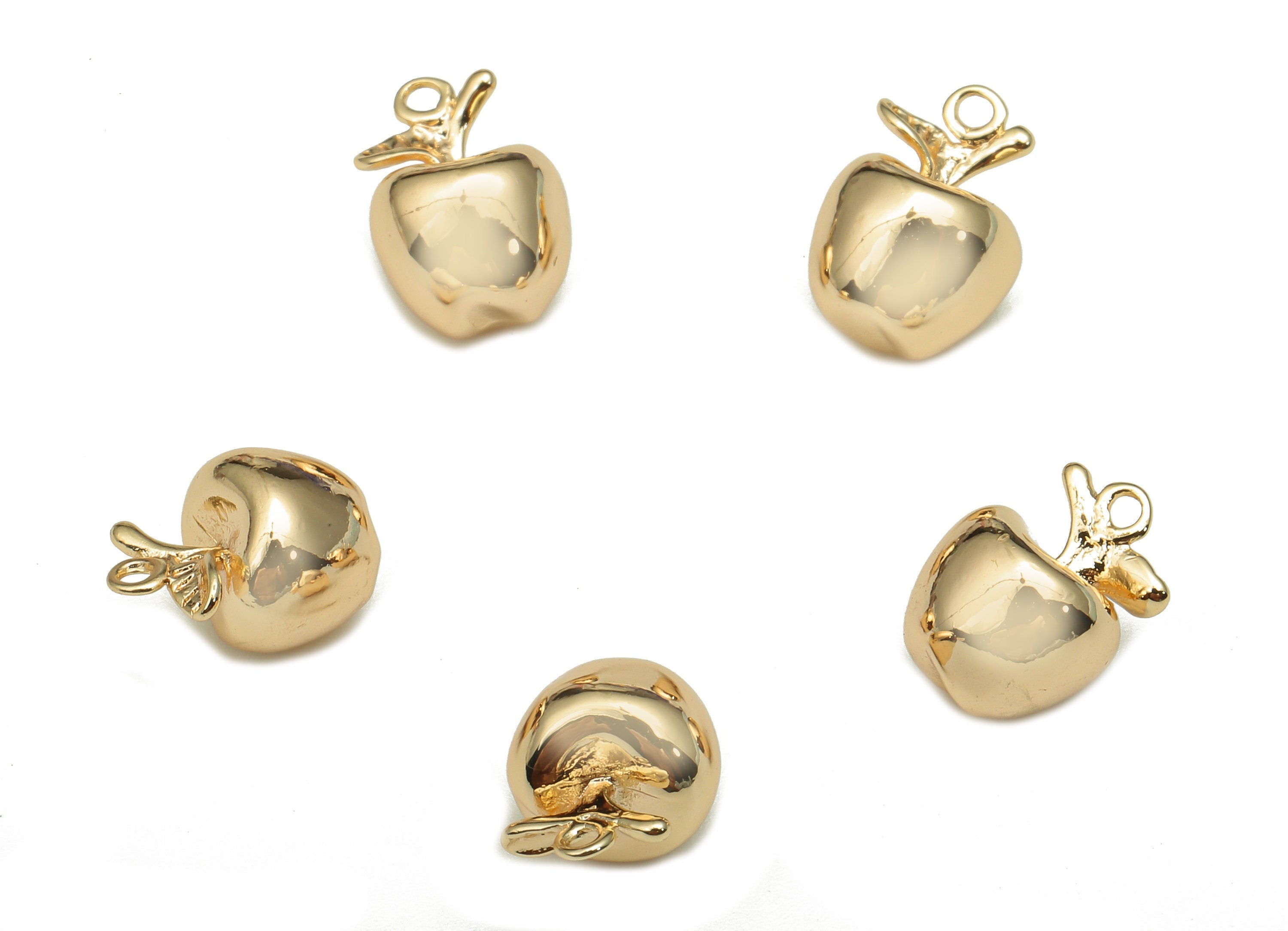Brass Mini Apple Earring Charm - Gold Fruit Earring - Figure Pendant With Loop - Fruit Charm - 18K Real Gold Plating -10.3x7.5x7.5mm-RGP5275 - DOMEDBAZAAR