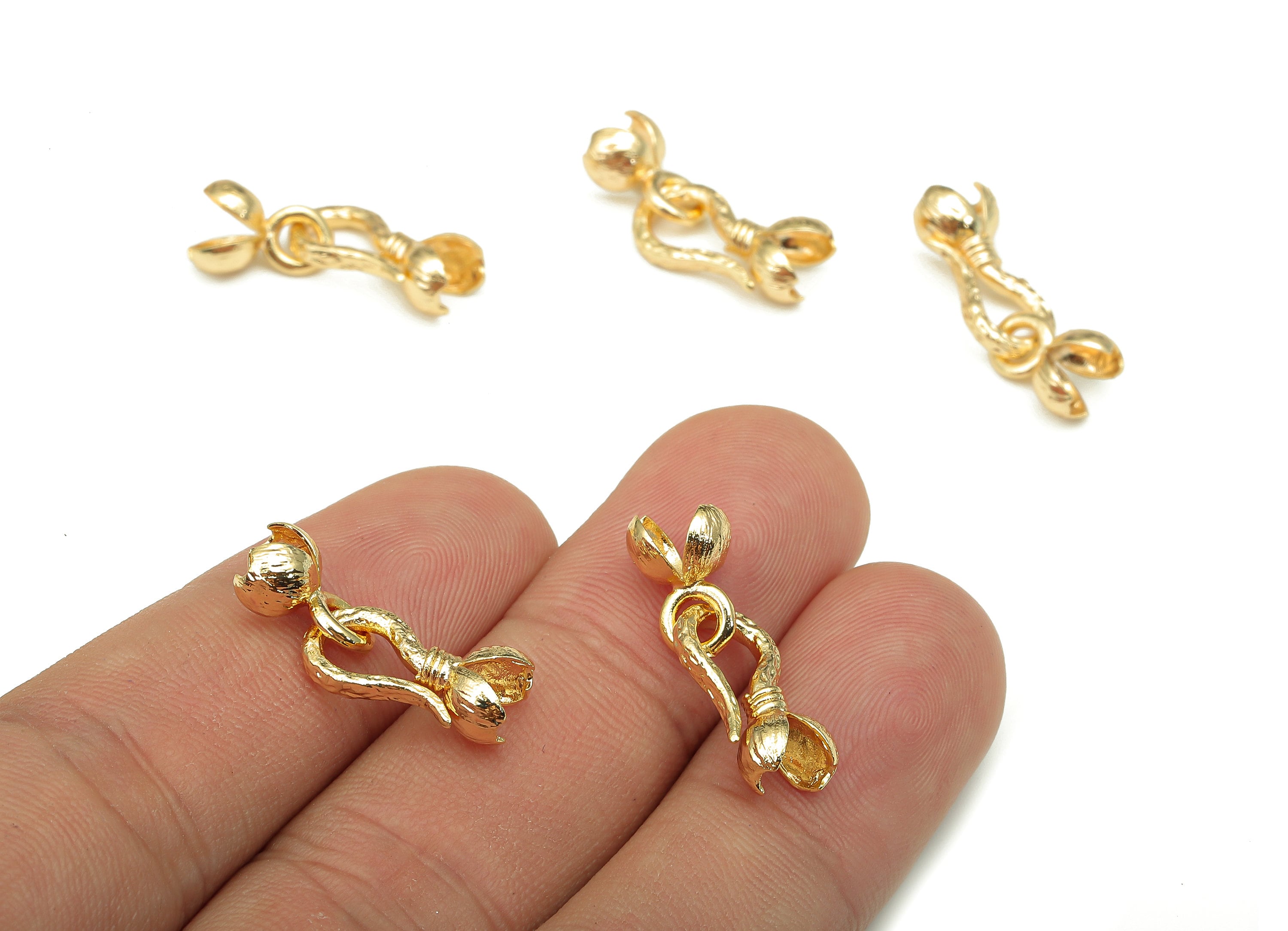 Brass Flower Hook Bracelet Clasp - Gold Flower Hook Clasp - Brass Hook - Eye Clasp - 18K Real Gold Plated Brass - 16.2x11.5x3.2mm - RGP5280 - DOMEDBAZAAR