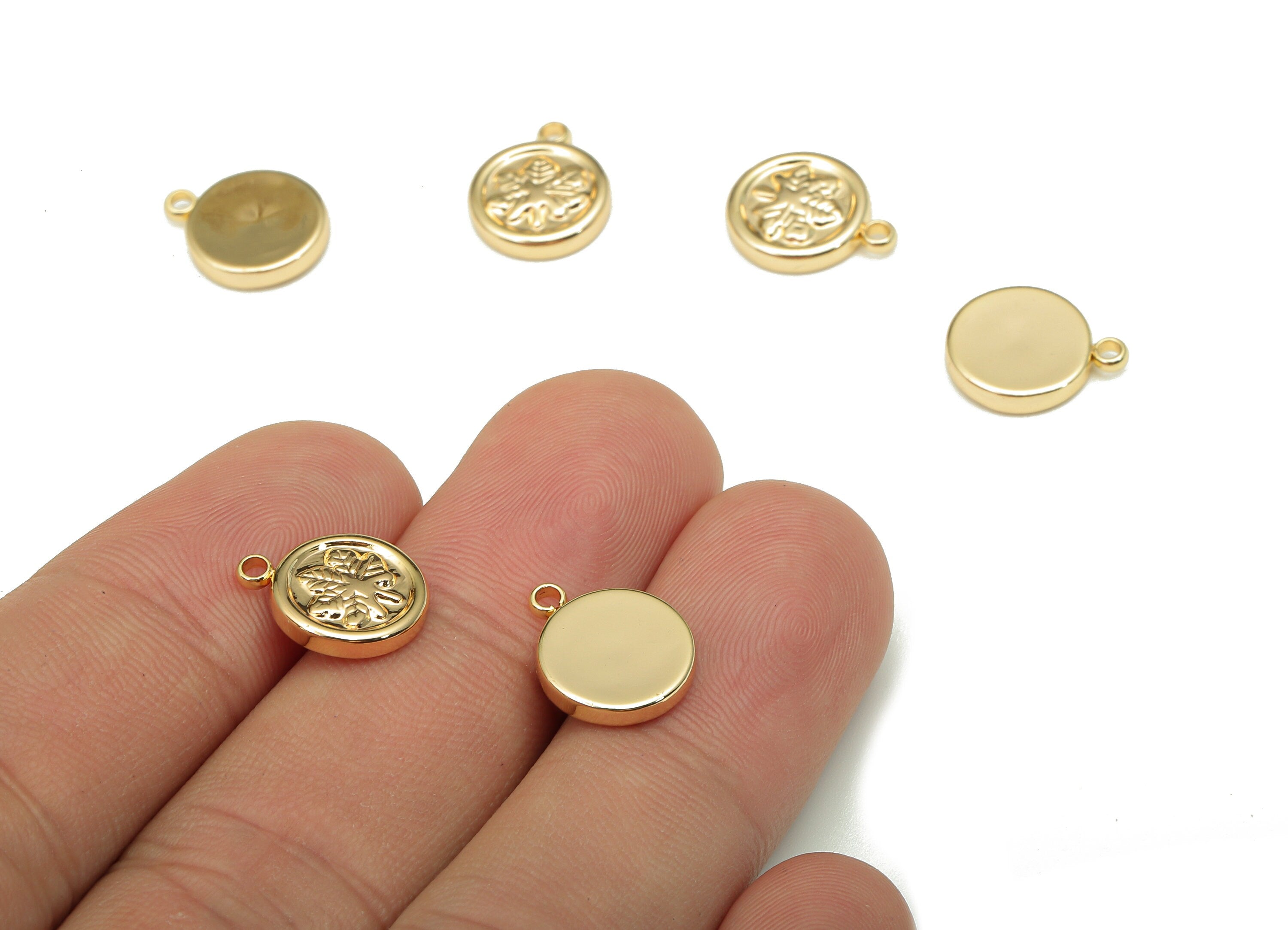 Brass Leaf Round Earring Charm - Gold Mini Circle Bracelet Charm - Leaves Pendant With Loop - 18K Real Gold Plating - 13x10.5x2.1mm -RGP5285 - DOMEDBAZAAR