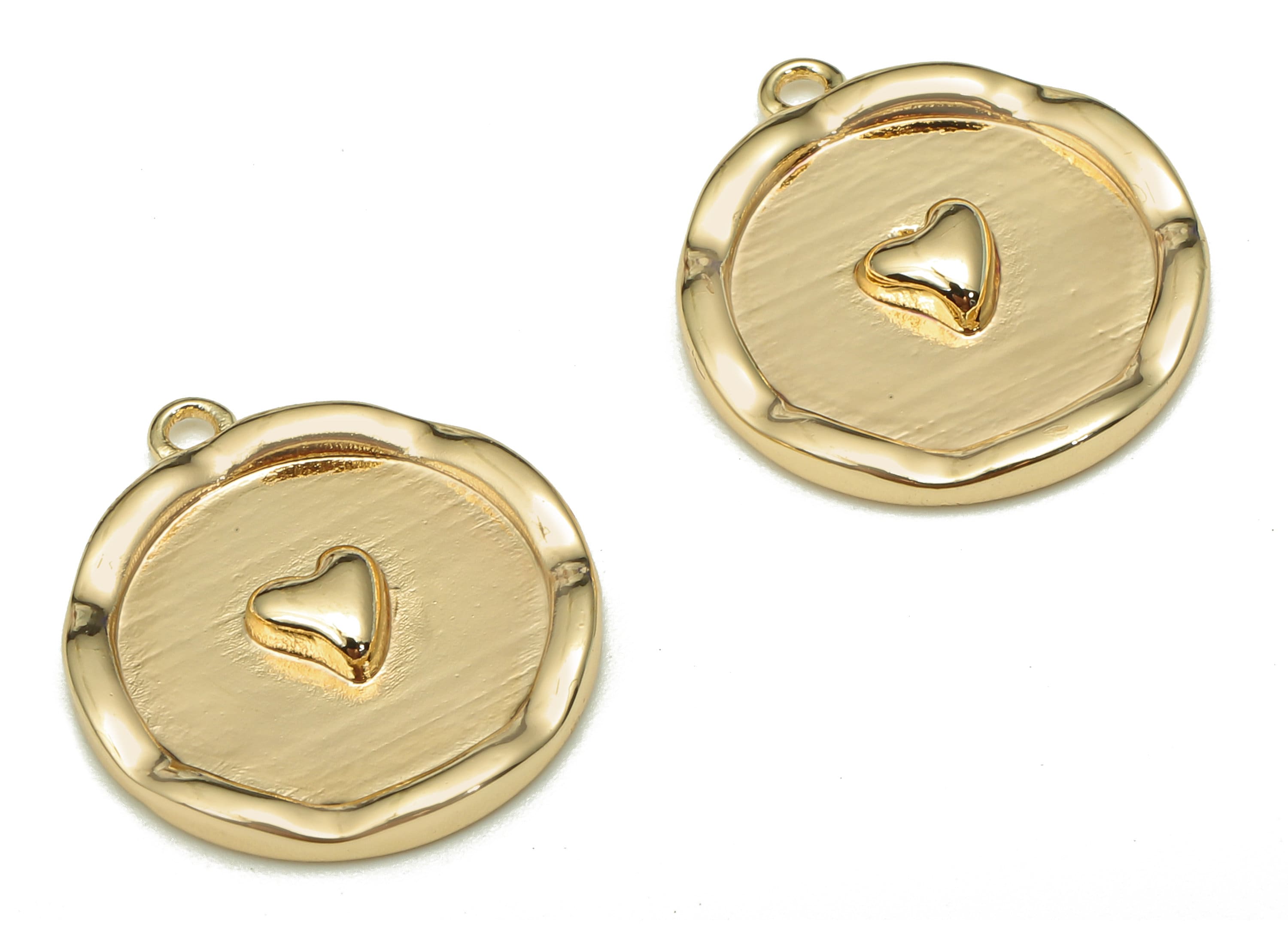 Brass Heart Round Earring Charm - Gold Heart Circle Earring - Round Pendant With Loop - 18K Real Gold Plating - 18.9x16.7x2.5mm - RGP5291 - DOMEDBAZAAR