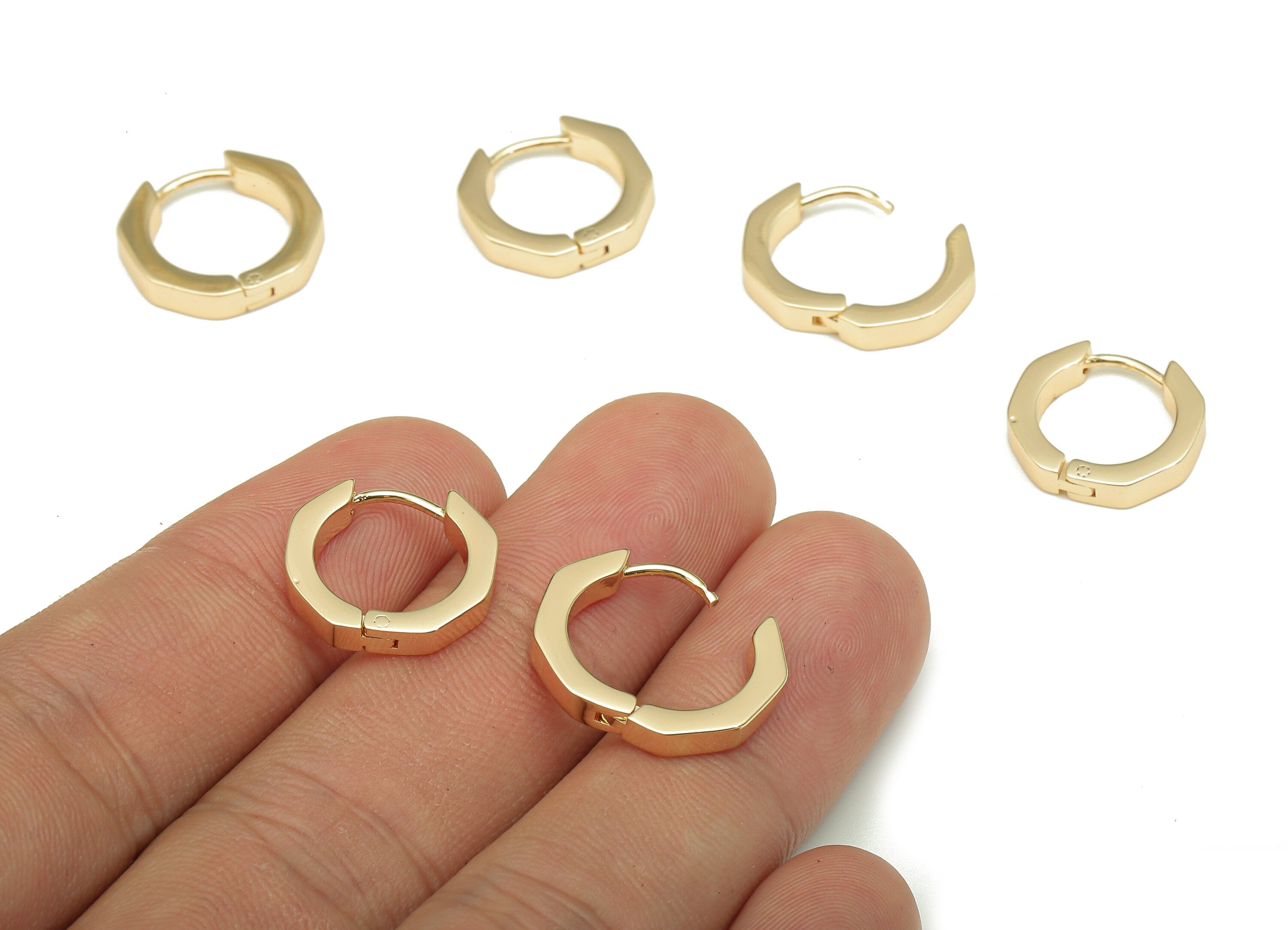Brass Round Earring Clasp - Gold Circle Hoop Earring - Thick Huggie Hoop Earring - 18K Real Gold Plating - 15.7x15.7x2.9mm - RGP5293 - DOMEDBAZAAR