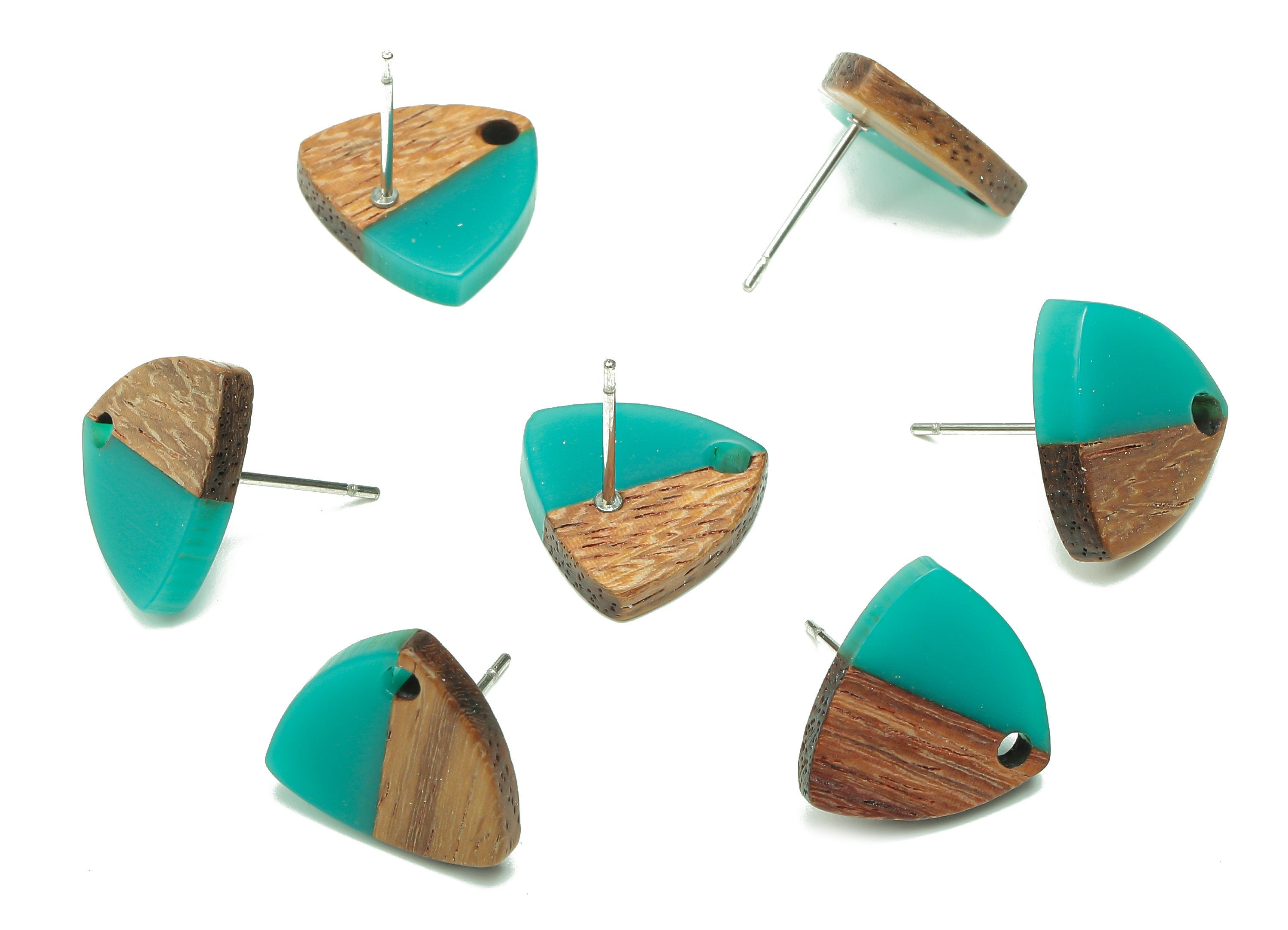 Natural Wooden Shield Earring Stud - Walnut Wood Petrol Resin Earring Post - 316 Stainless Steel Stud - 14.1x13.1x3.6mm - BB1263J - DOMEDBAZAAR