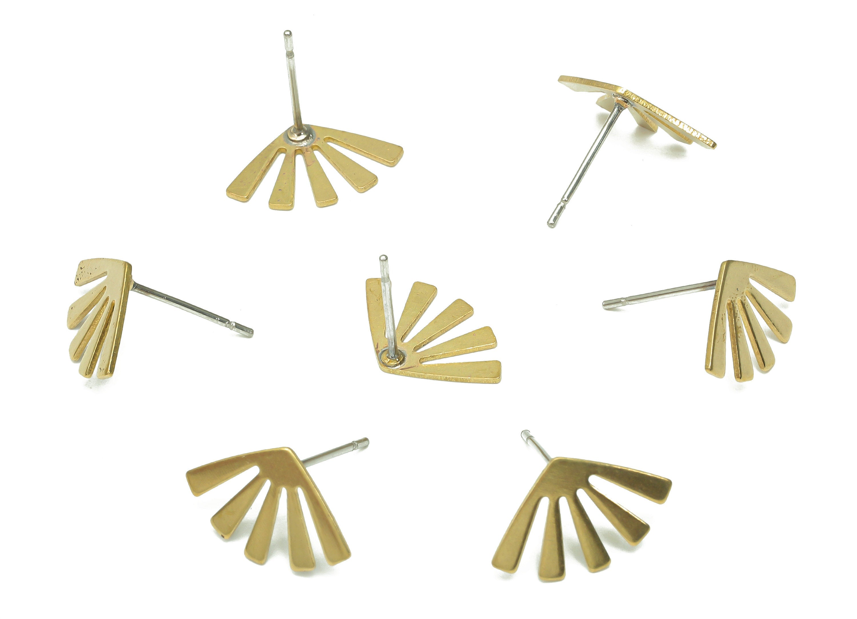 Brass Sun Earring Stud - Raw Brass Sun Earring Post - 316 Stainless Steel Stud - Jewelry Making Supplies - 14.88x9.4x0.55mm - PP7959 - DOMEDBAZAAR