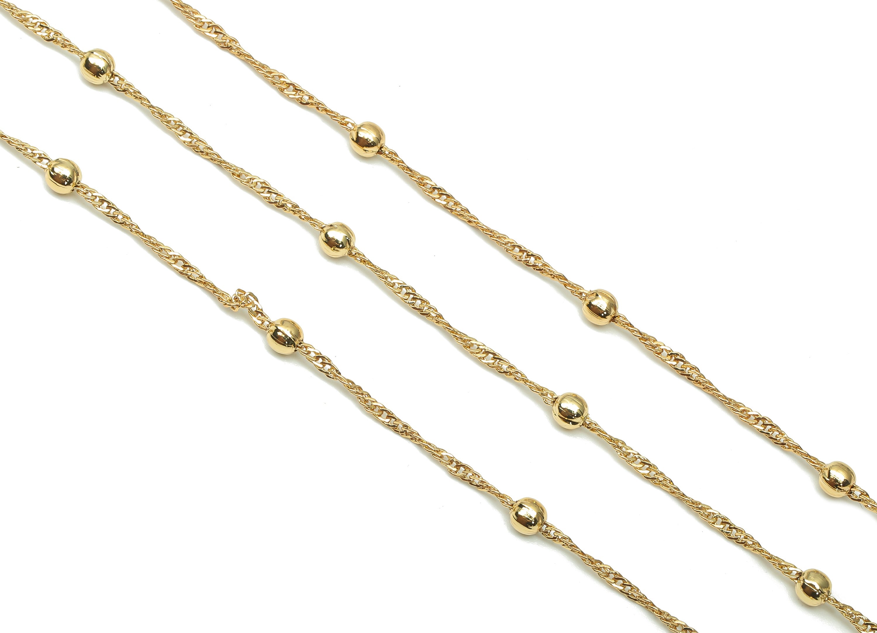 Ball Satellite Water Wave Chain - Twisted Curb Iron Chain - Soldered - Bead Chain Charm - 18k Real Gold Plating - 3.4x1.6x0.4mm - RGP5238 - DOMEDBAZAAR