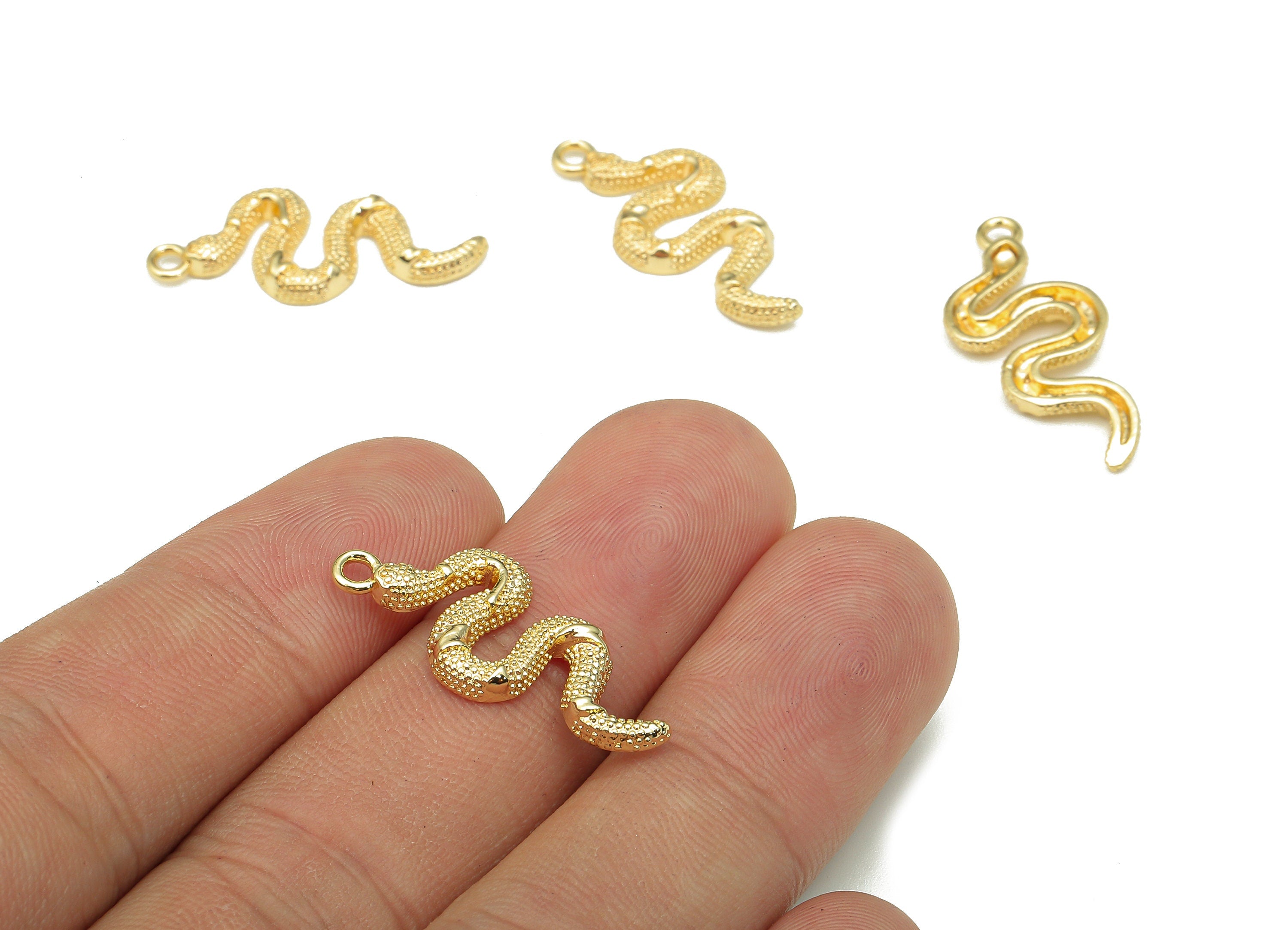 Brass Dot Snake Pendant - Gold Snake Spot Earring Charm - Pendant With Loop - For Necklace - 18K Real Gold Plating - 26.3x11.2x2.5mm-RGP5319 - DOMEDBAZAAR