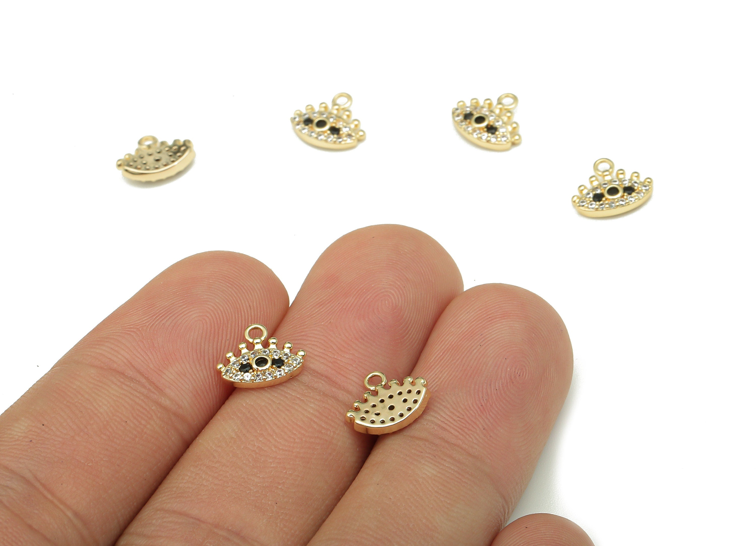 Brass Eye Earring Charm - Zircon Eyelash Earring - Eye Pendant With Loop - 18K Real Gold Plating Charm - 9.5x7.8x1.8mm - RGP5318 - DOMEDBAZAAR