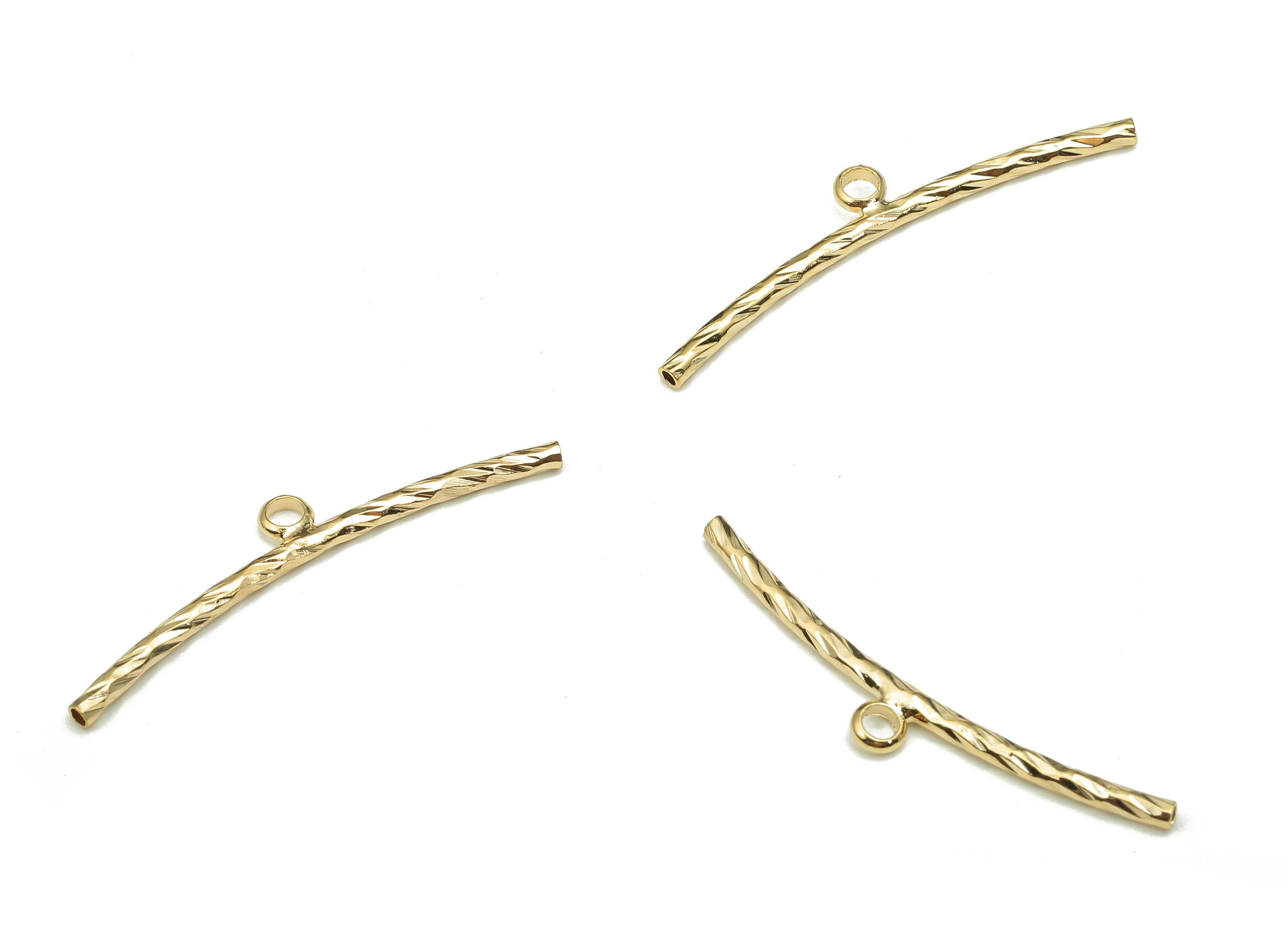 Brass Curved Tube Earring Charm - Gold Textured Tube Earring - Tube Pendant With Loop - 18K Real Gold Plating - 29.8x5.6x1.5mm - RGP5317 - DOMEDBAZAAR