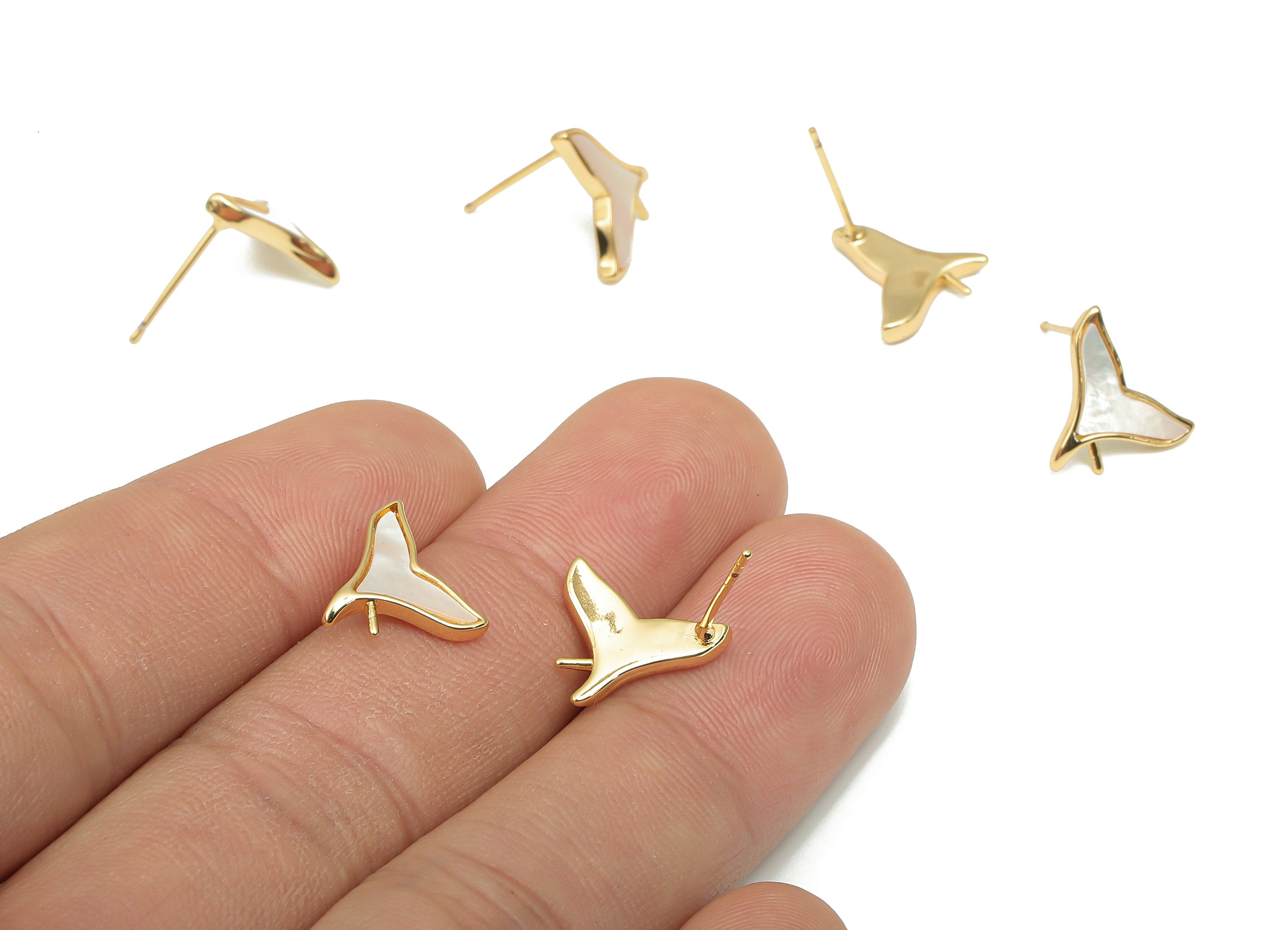 Brass Fish Tail Earring Stud - Shell Fish Tail Earring Post - 925 Silver Stud - 18K Real Gold Plating - 12.2x10.56x1.67mm - RGP4640 - DOMEDBAZAAR