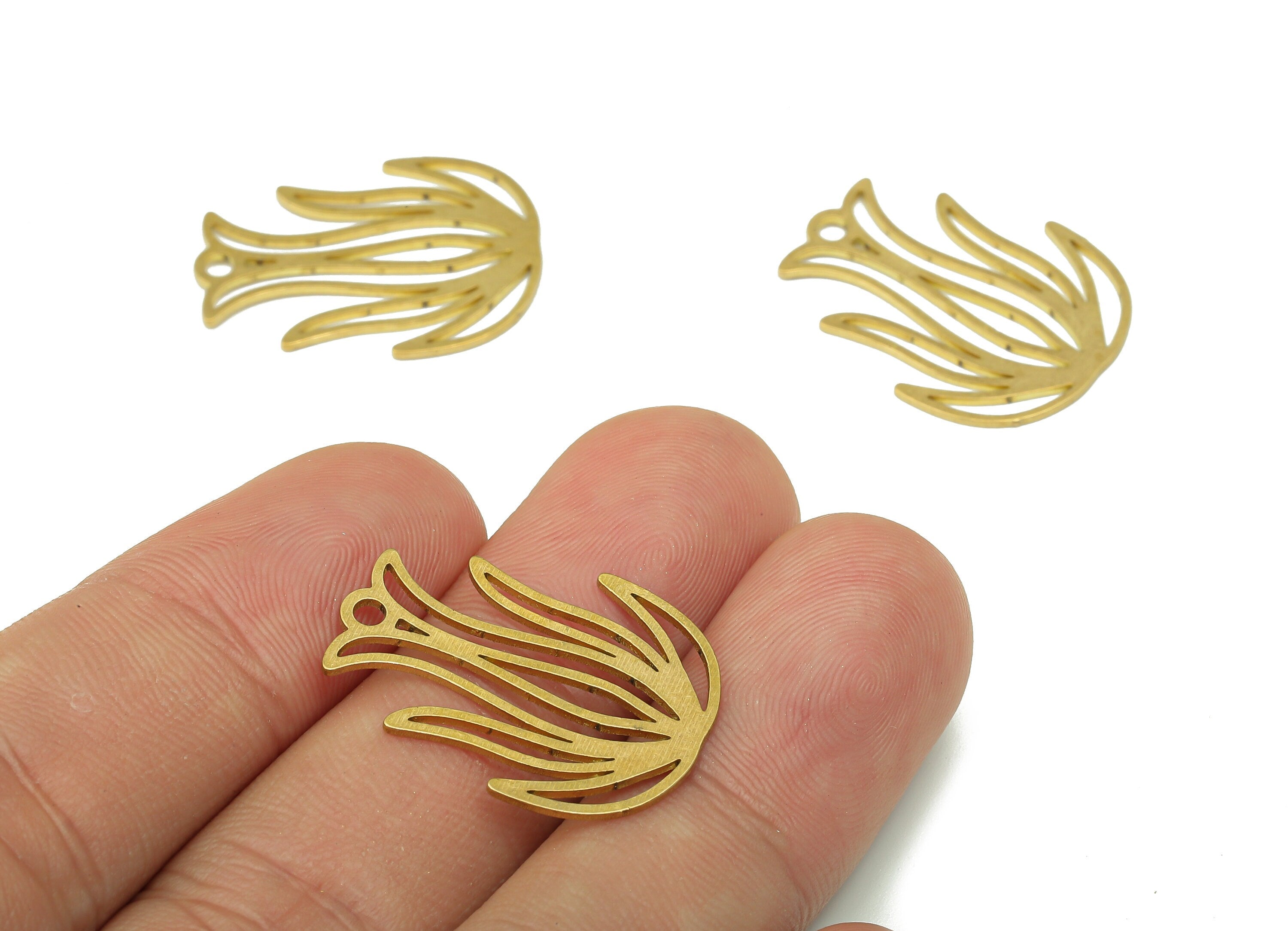 Brass Flower Earring Charms - Raw Brass Cutout Earring - Tulip Pendant With Loop - For Necklace - 24.83x18.73x0.68mm - PPA5082 - DOMEDBAZAAR