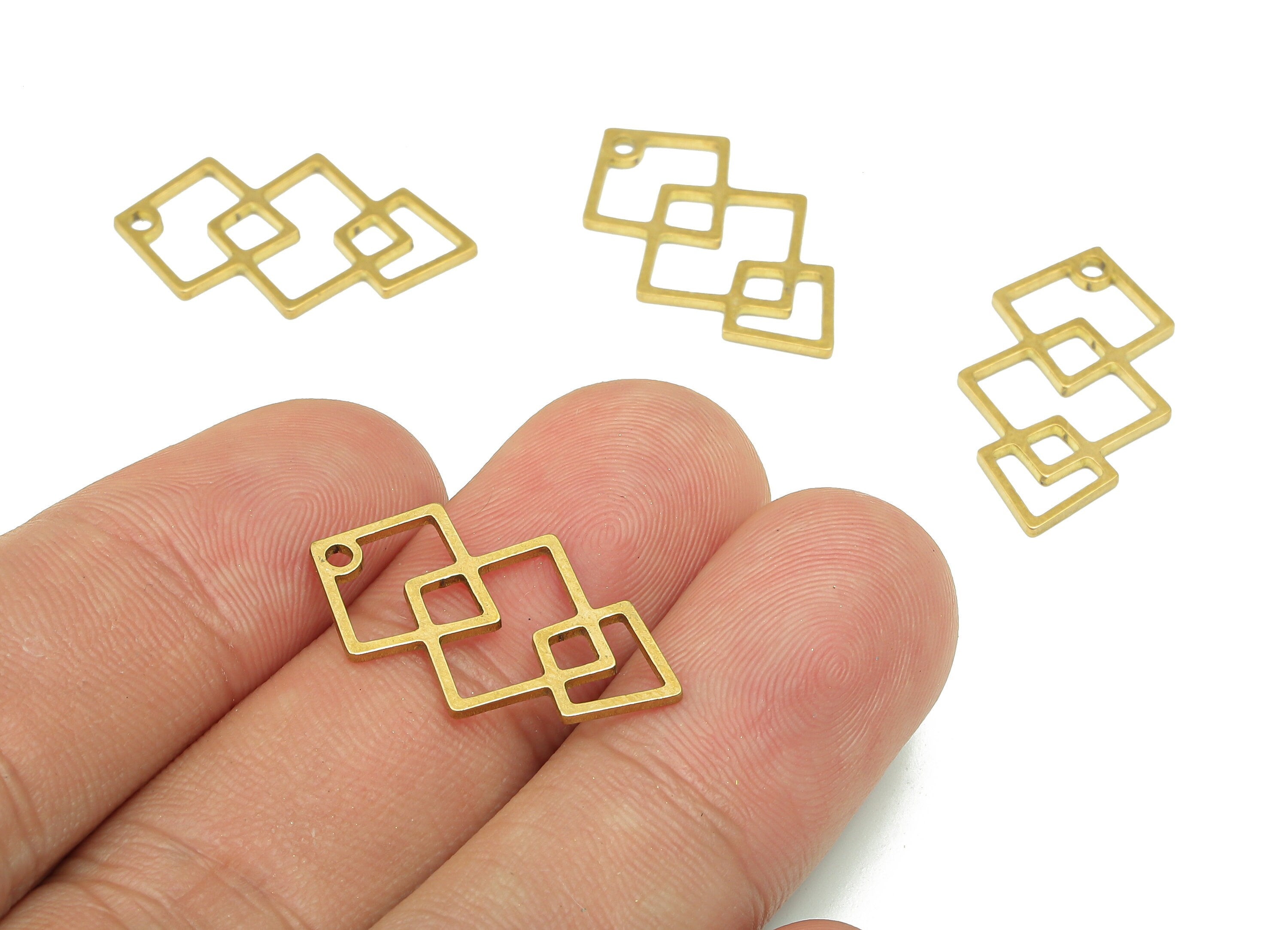 Brass Squares Earring Charms - Raw Brass Square Cutout Pendant - For Necklace - Earring Finding - 24.8x14.38x0.86mm - PPA5093 - DOMEDBAZAAR