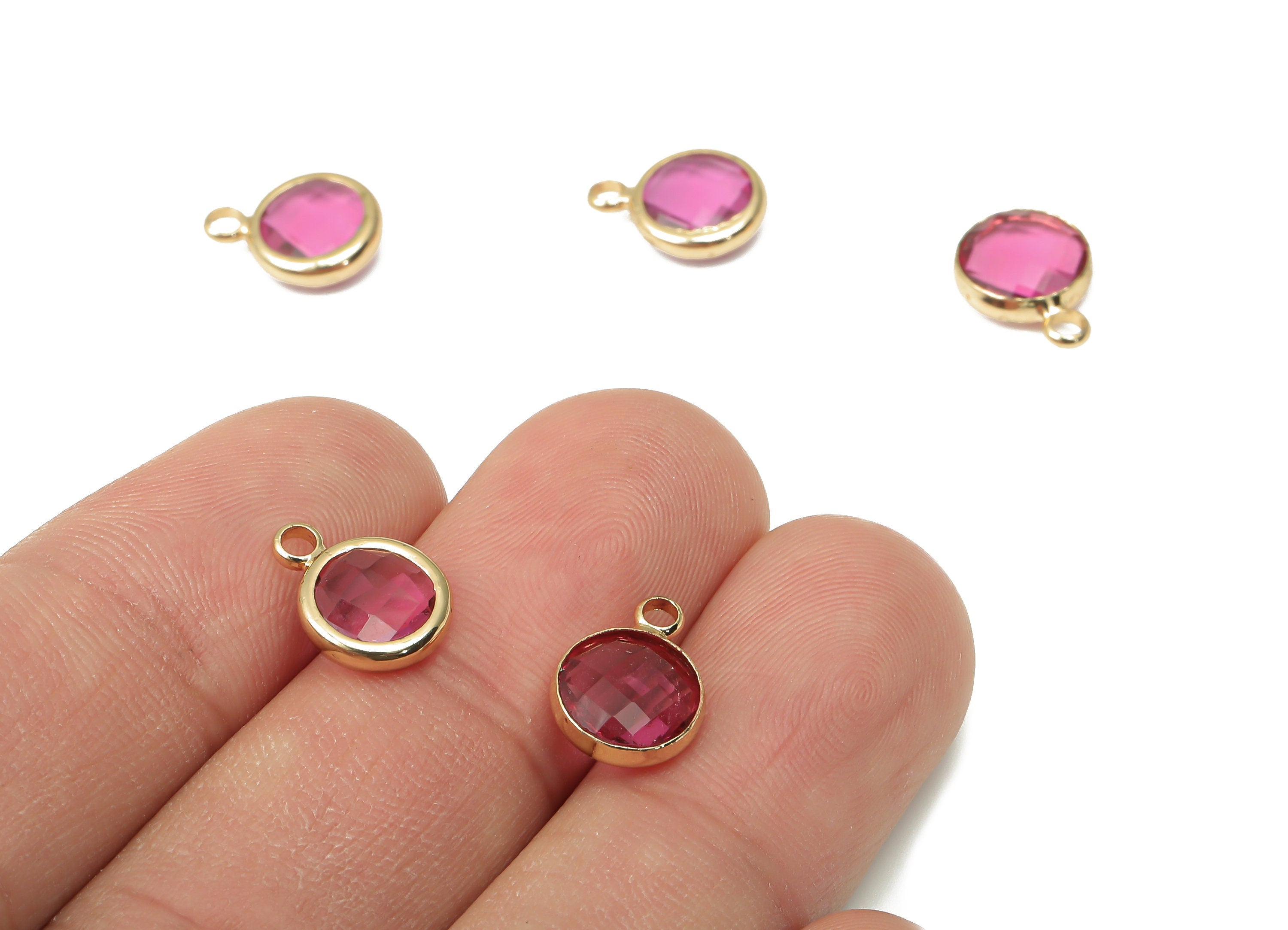 Brass Frame Glass Pendant - Clear Pink Round Frame Necklace - Charm With Loop - Gold Tone Plating Earring - 11.5x8.7x3mm - GS1142G - DOMEDBAZAAR