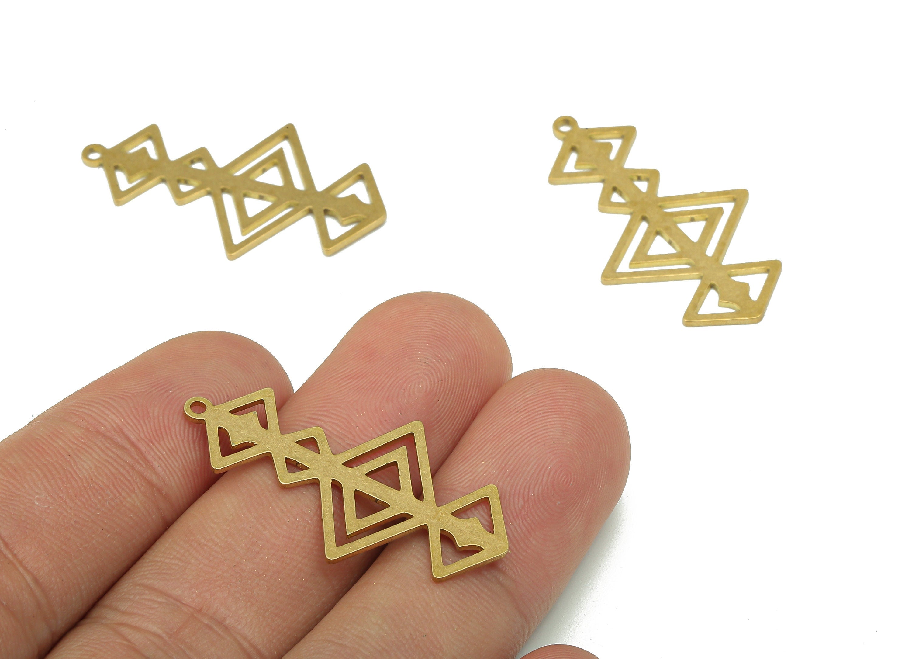 Brass Earring Charm - Raw Brass Cutout Earring - Diamond Pendant With Loop - Diamonds Long Charms For Necklace - 34.8x19.63x0.87mm - PPA5097 - DOMEDBAZAAR