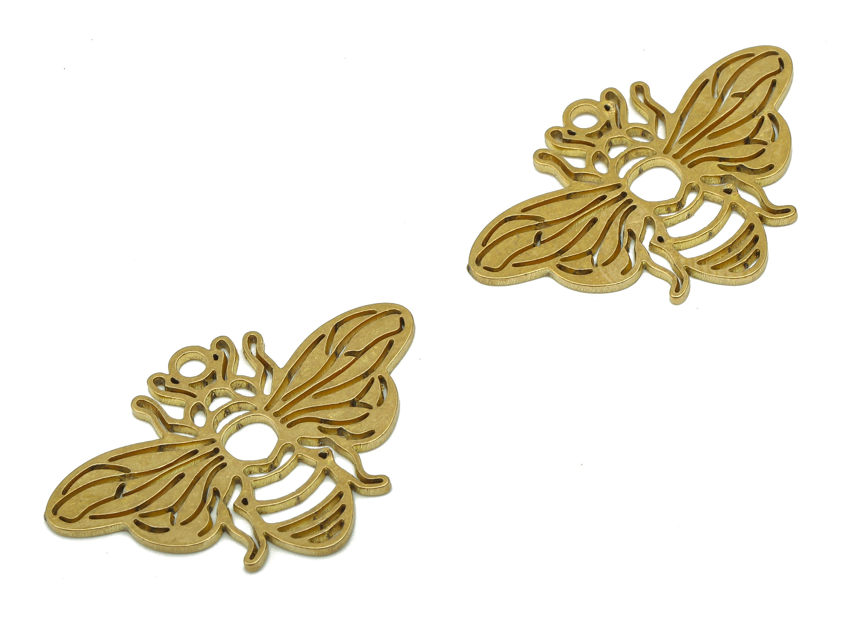 Brass Bee Earring Charm - Raw Brass Cutout Earring - Bee Pendant With Loop - Insect Charm For Necklace - 29.8x20.5x0.9mm - PPA5105 - DOMEDBAZAAR