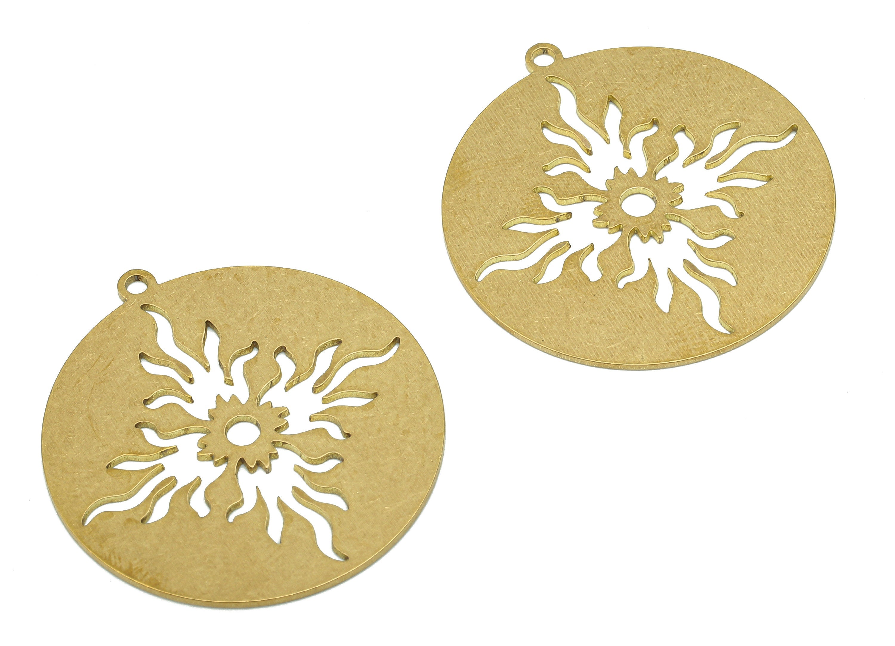Brass Round Earring Charm - Raw Brass Cutout Earring - Circle Pendant With Loop - Flower Charm For Necklace - 31.82x29.53x0.7mm - PPA5120 - DOMEDBAZAAR