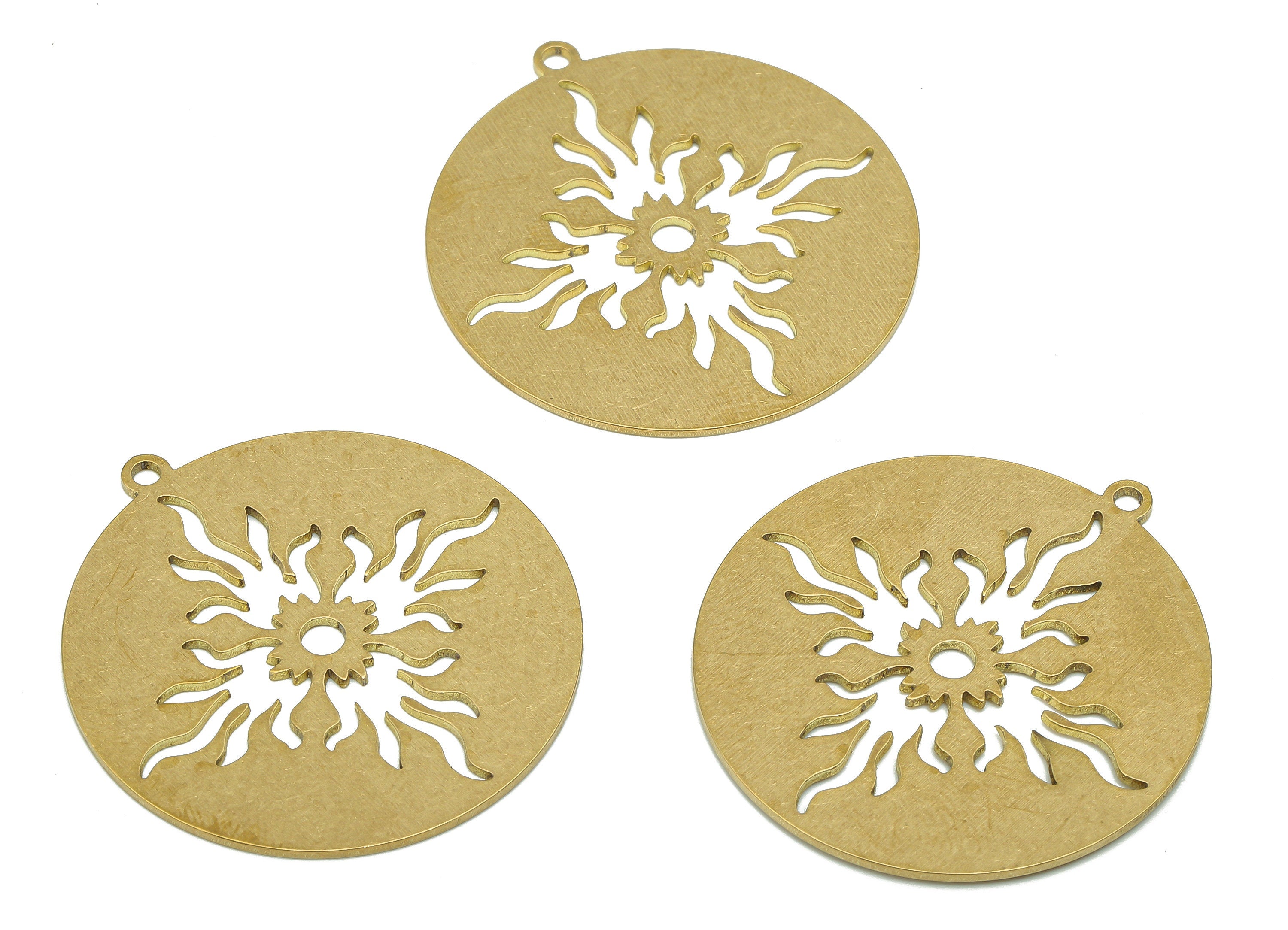 Brass Round Earring Charm - Raw Brass Cutout Earring - Circle Pendant With Loop - Flower Charm For Necklace - 31.82x29.53x0.7mm - PPA5120 - DOMEDBAZAAR
