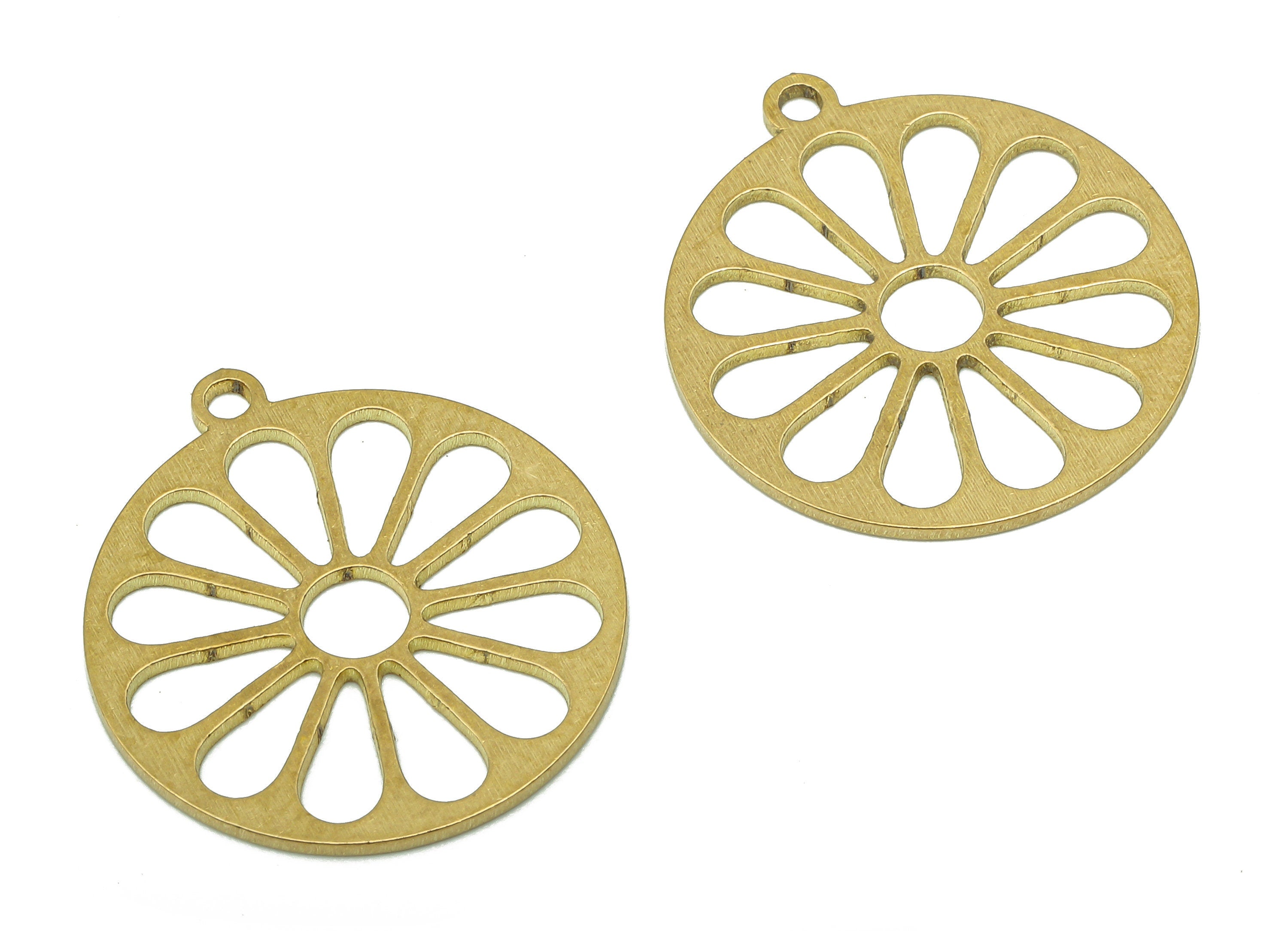 Brass Round Earring Charm - Raw Brass Cutout Earring - Circle Pendant With Loop - Flower Charm For Necklace - 21.86x19.64x0.7mm - PPA5162 - DOMEDBAZAAR