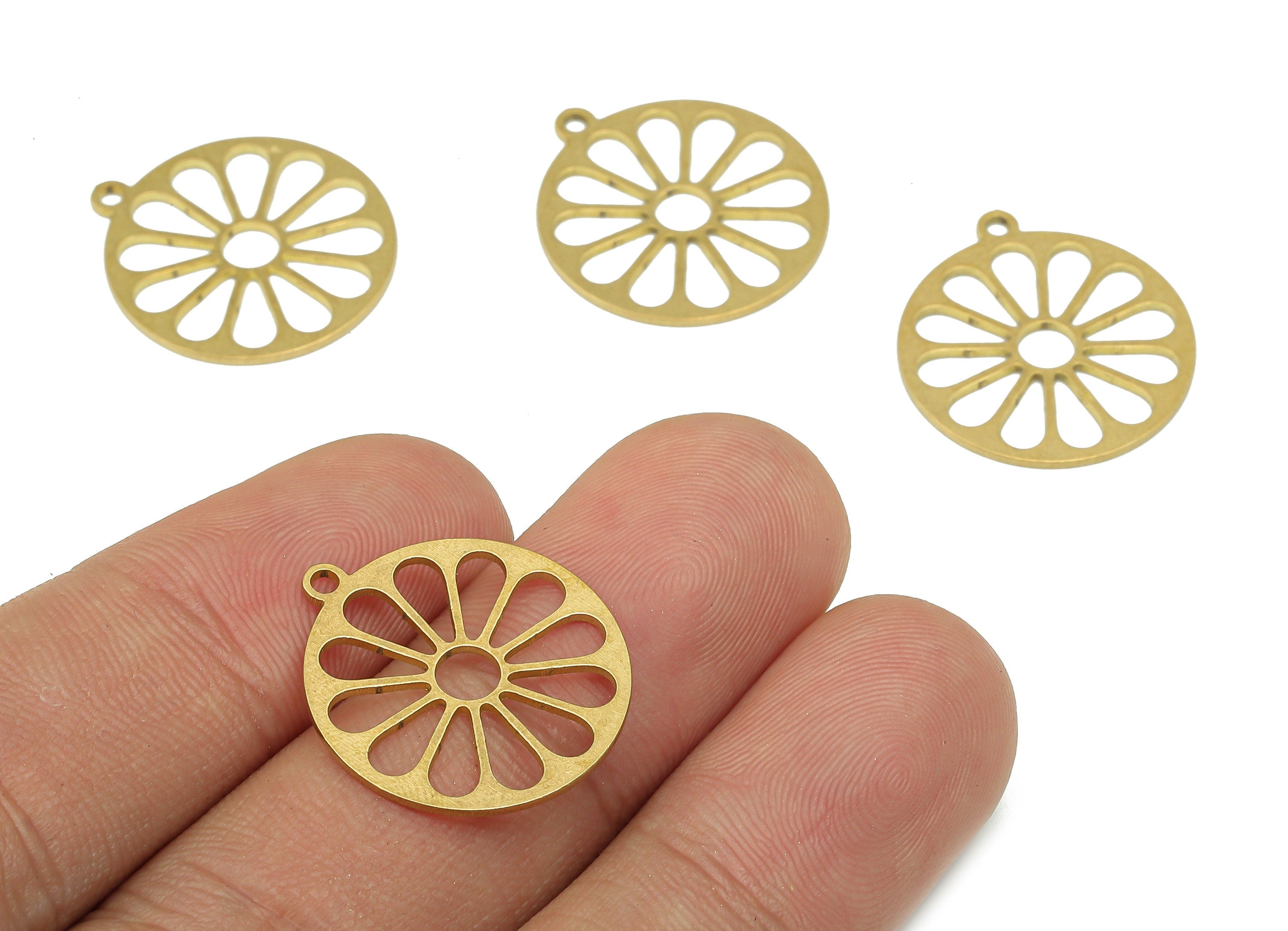 Brass Round Earring Charm - Raw Brass Cutout Earring - Circle Pendant With Loop - Flower Charm For Necklace - 21.86x19.64x0.7mm - PPA5162 - DOMEDBAZAAR