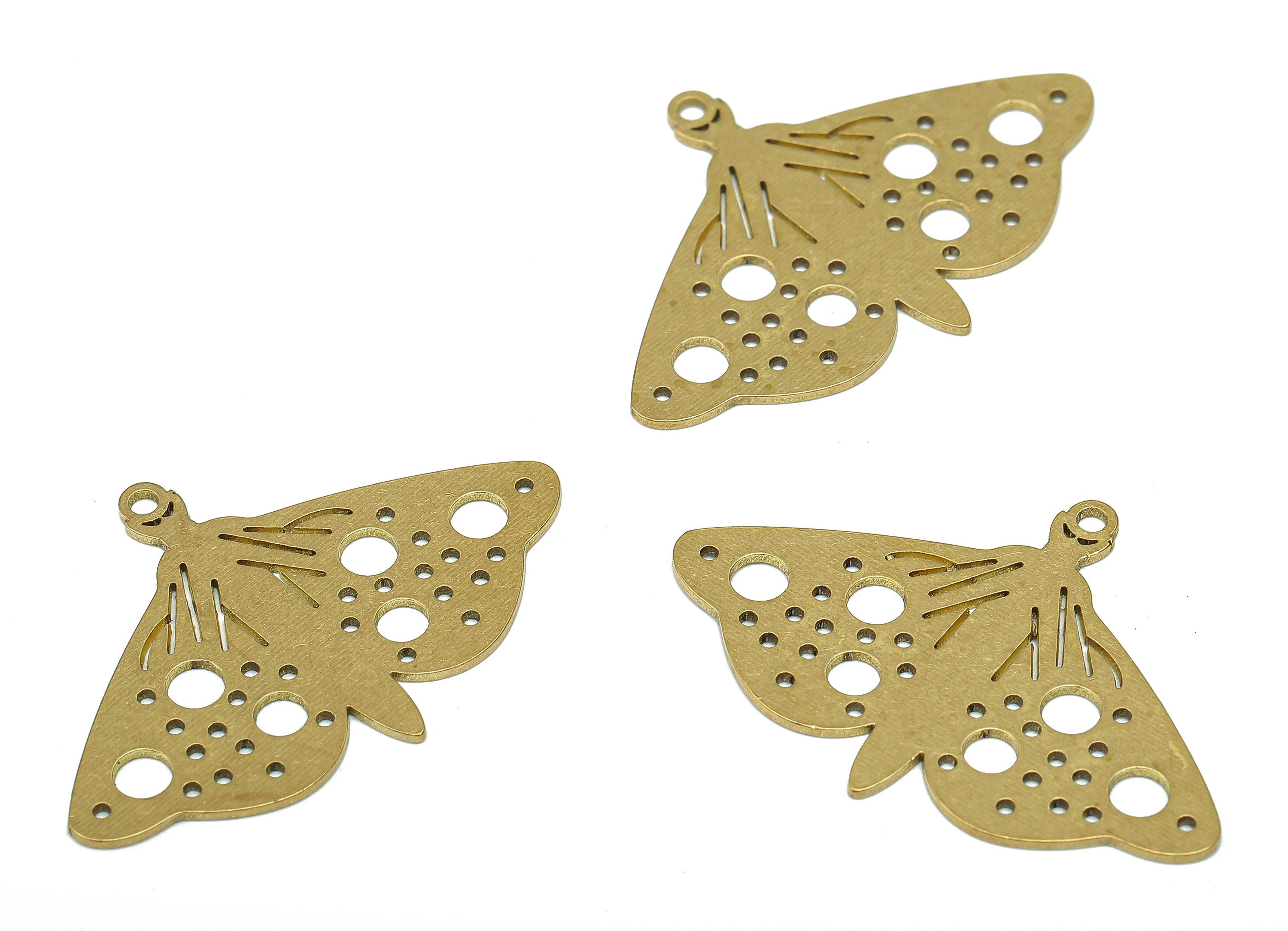 Brass Moth Earring Charm - Raw Brass Cutout Earring - Butterfly Pendant With Loop - Insect Charm For Necklace - 34.8x23.8x0.7mm - PPA5427 - DOMEDBAZAAR