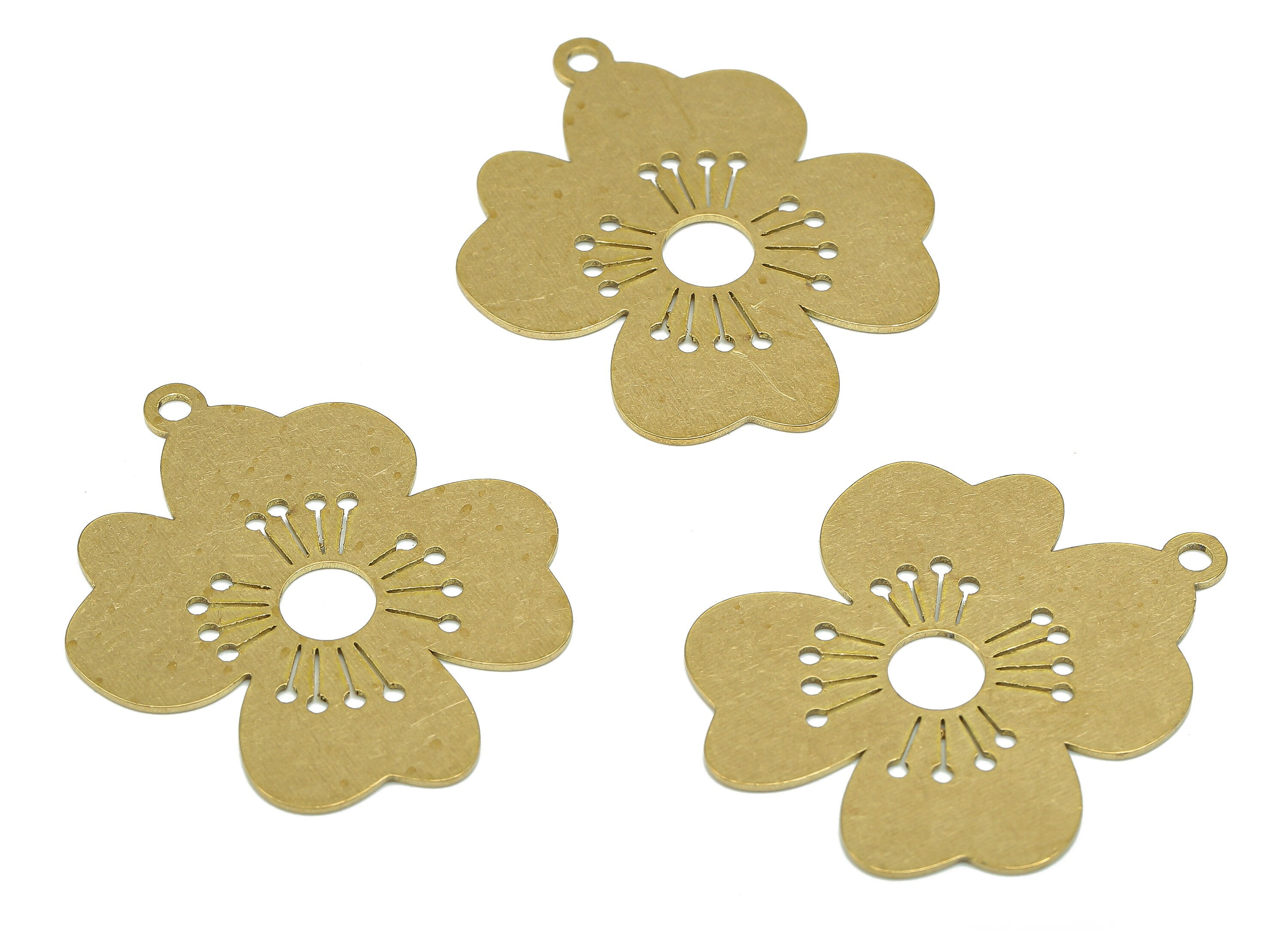 Brass Flower Earring Charms - Raw Brass Cutout Earring - Flower Pendant With Loop - For Necklace - 34.81x30.01x0.65mm - PPA5433 - DOMEDBAZAAR